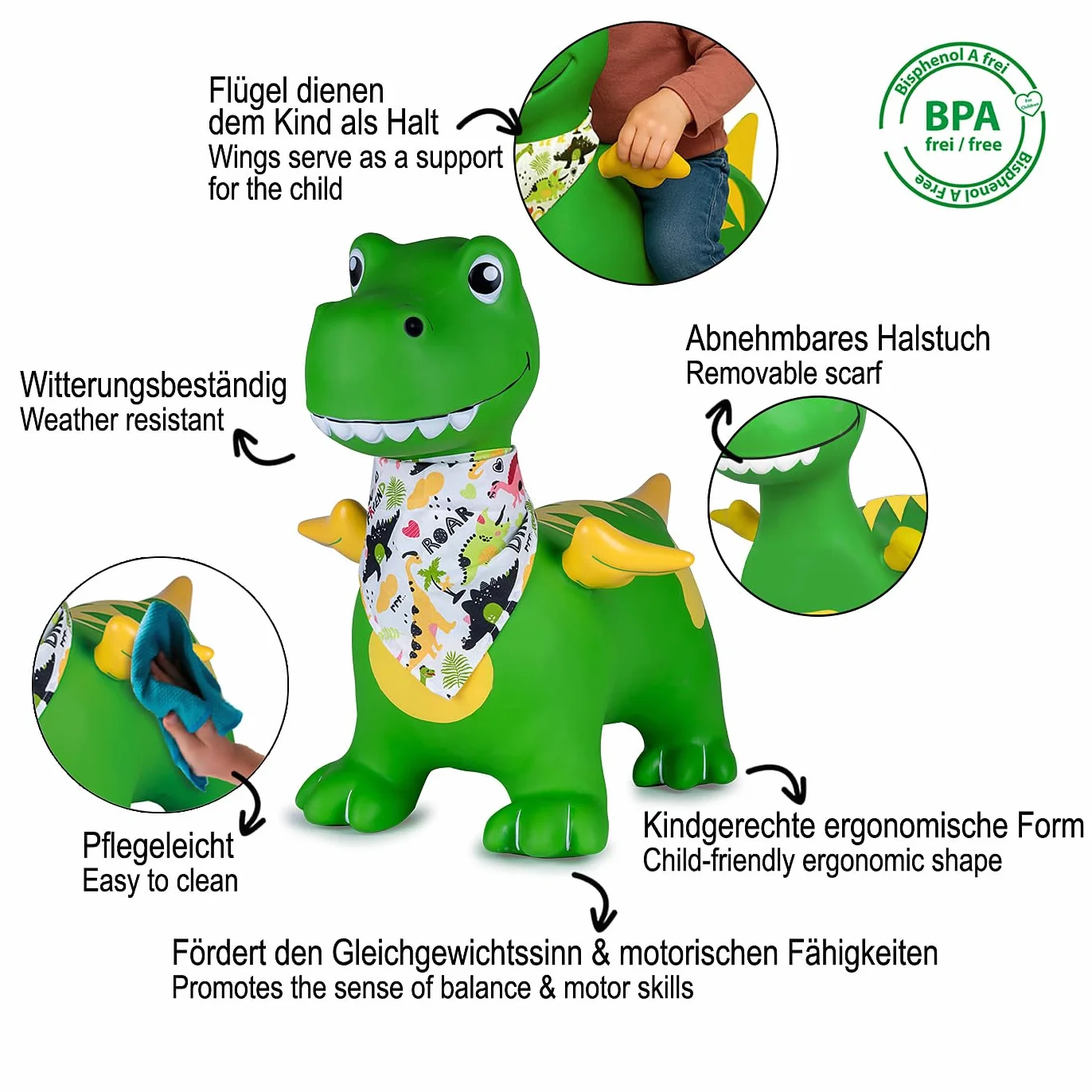 JAMARA 466007 Dino con ali HoppyDoo – Giocattoli per bambini, giocattoli per interni ed esterni, regalo per bambini, giocattoli da giardino, facile da pulire, senza BPA, con pompa