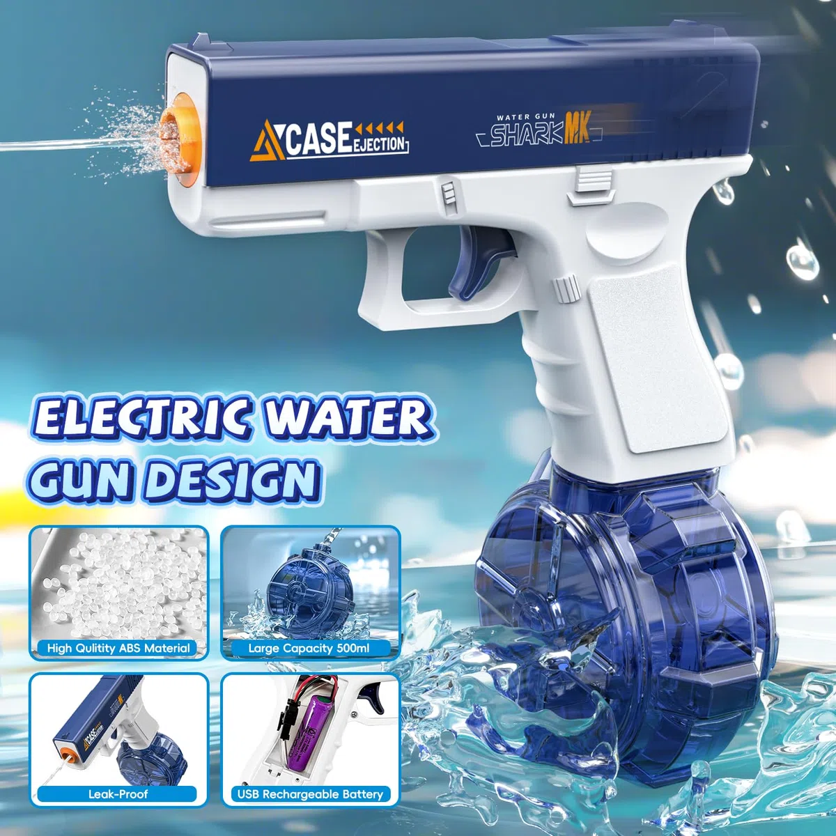 Pistola ad Acqua Elettrica 2 Pezzi, Pistole ad Acqua Automatica con Ricaricabile USB, Fucile ad Acqua,Raggio 8-10 Metri, Giocattoli all'Aperto Estivi per la Festa sulla,Spiaggia, Piscina
