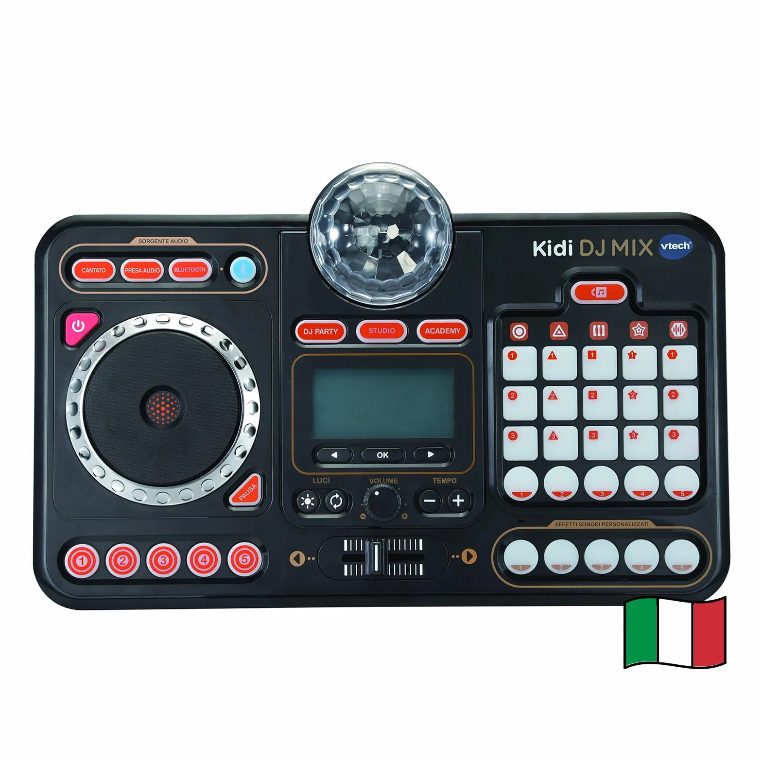 VTech Kidi DJ Mix, Console da DJ per Bambini, Effetti Luminosi da Concerto, DJ Mix da Bambini con Microfono, Collega il Tuo Lettore MP3, Jack o Bluetooth, Lingua Italiana, Batterie Incluse, 6+ Anni