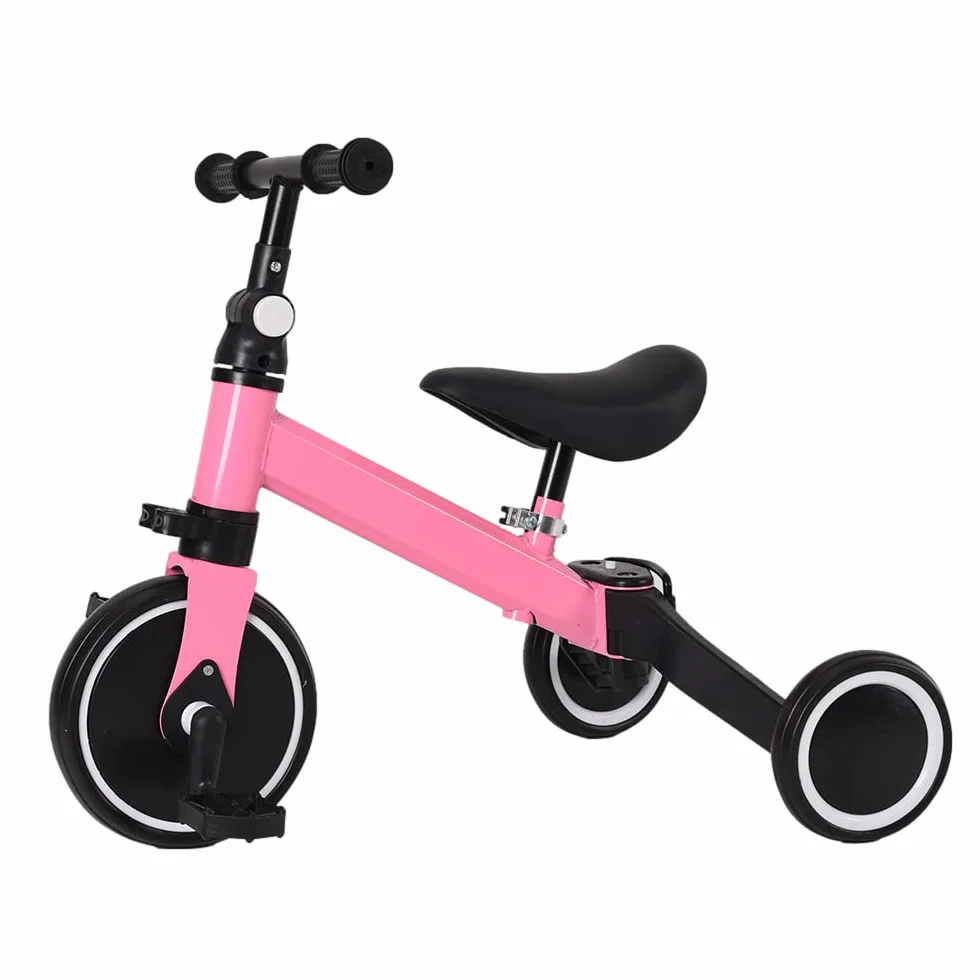 bicicletta per bambini con frizione,Triciclo 3 in 1 con manico scorrevole per bambini da 1 a 3 anni, ruota pieghevole, ruote più grandi, pedali rimovibili, 3 in 1 (rosa)