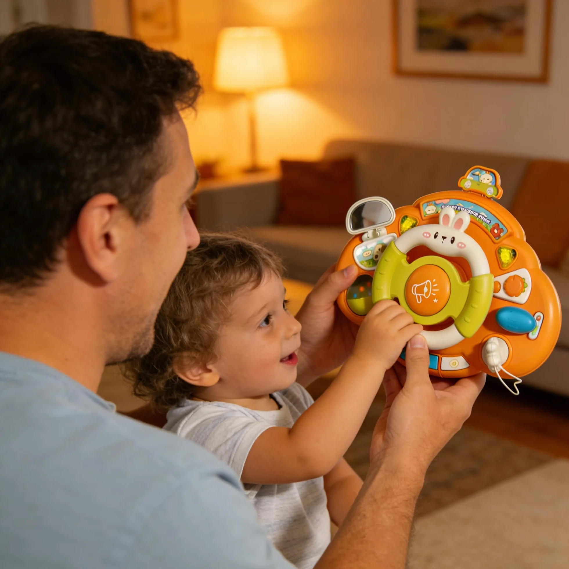 SUQ Coniglio Volante Per Auto Per Bambini, Auto Di Collegamento, Si Muove Con La Rotazione Del Volante, Giocattolo d'Imitazione Per Guida Simulata Con Rotazione a 360°Effetti Luminosi e Sonori