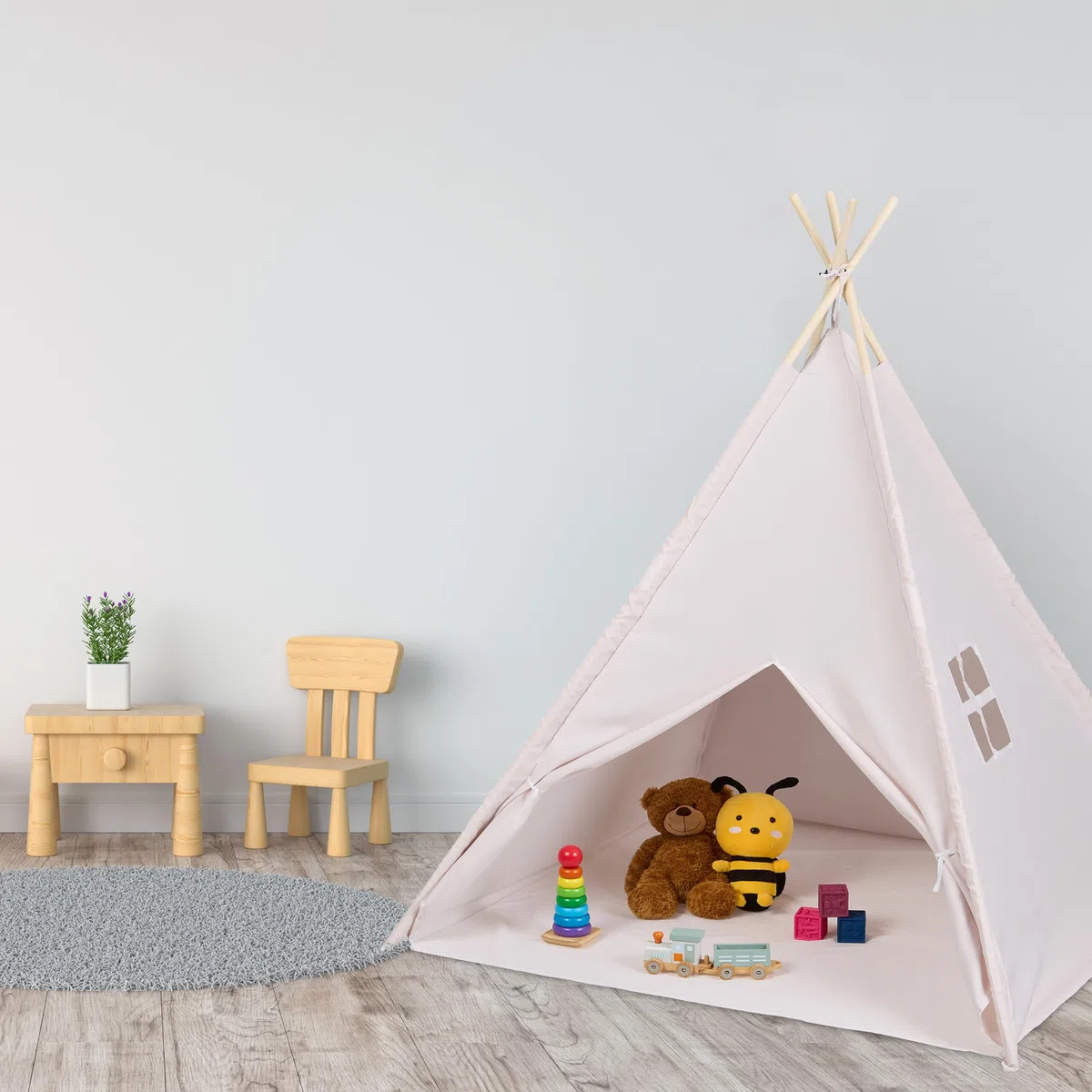 Relaxdays Tenda Bambini Capanna Indiana Gioco Tappetino Interni Esterni 158x125x125 cm Beige