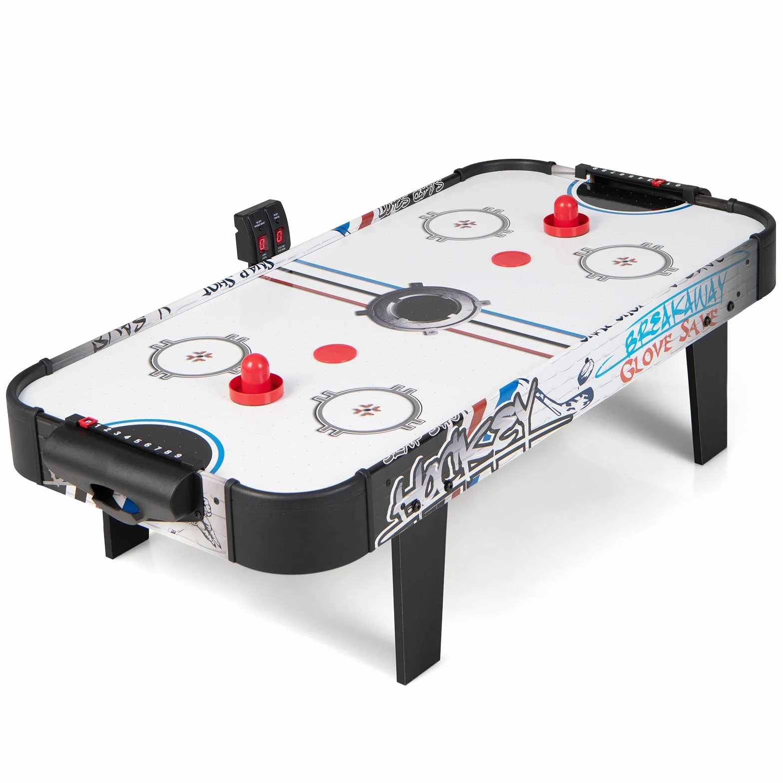 HOMASIS Mini Air Hockey da Tavolo, Hockey da Tavolo ad Aria con Segnapunti LED Elettronico, Giocattolo con 2 Dischi, 2 Impugnature e 2 Bersagli per Bambini e Adulti, 107x56x30cm (DW10020IT-HS)