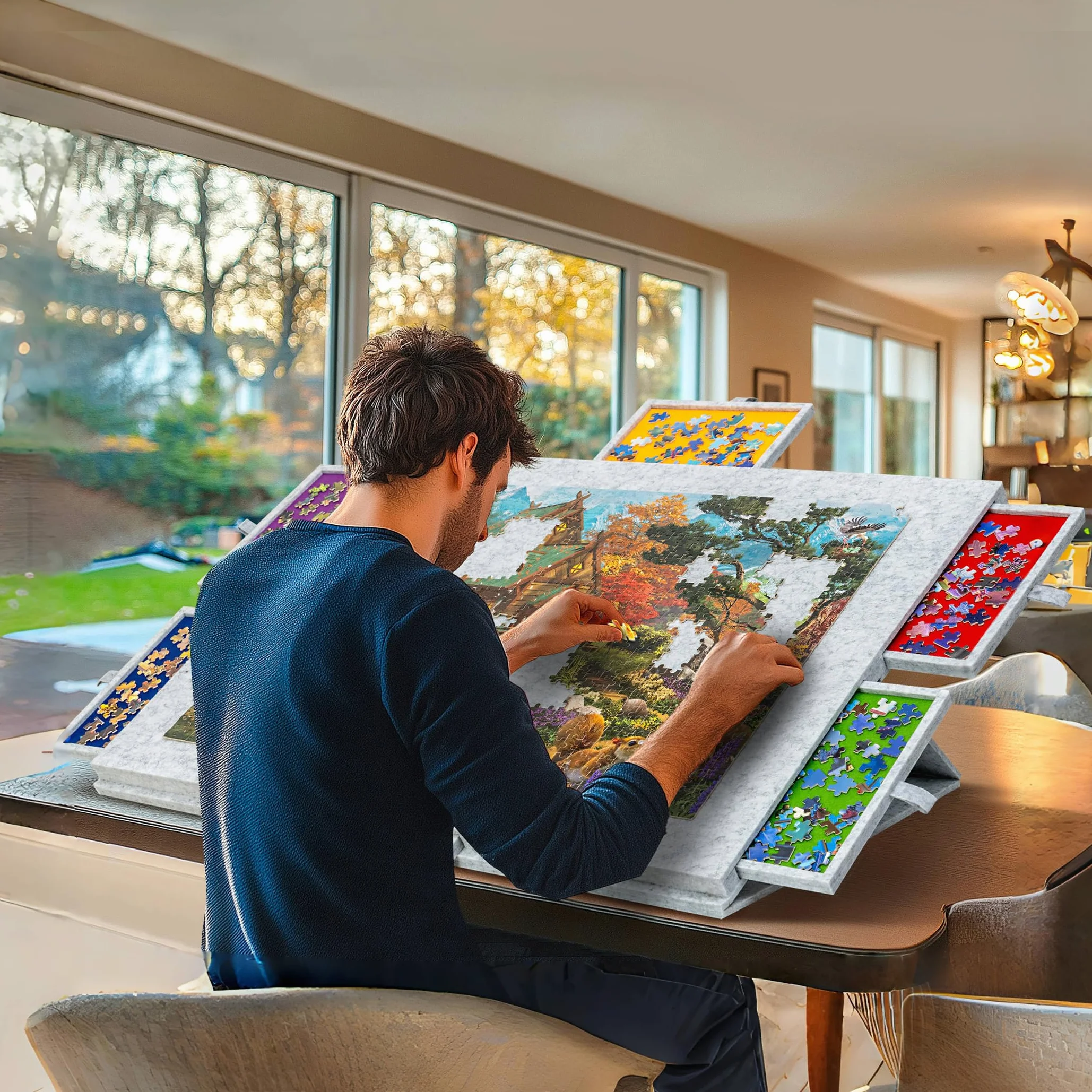 Lavievert Tavola puzzle inclinabile da 1500 pezzi con supporto e copertura progettati 2 in 1, leggero altopiano puzzle con 6 cassetti, tavolo puzzle portatile per adulti, salva-puzzle in feltro -