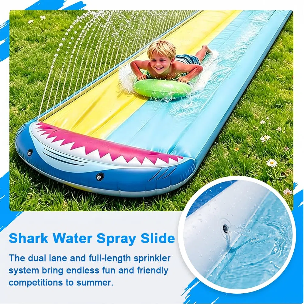 Scivolo Acquatico Giardino Doppio con 2 Bodyboards per Bambini e Adulti
