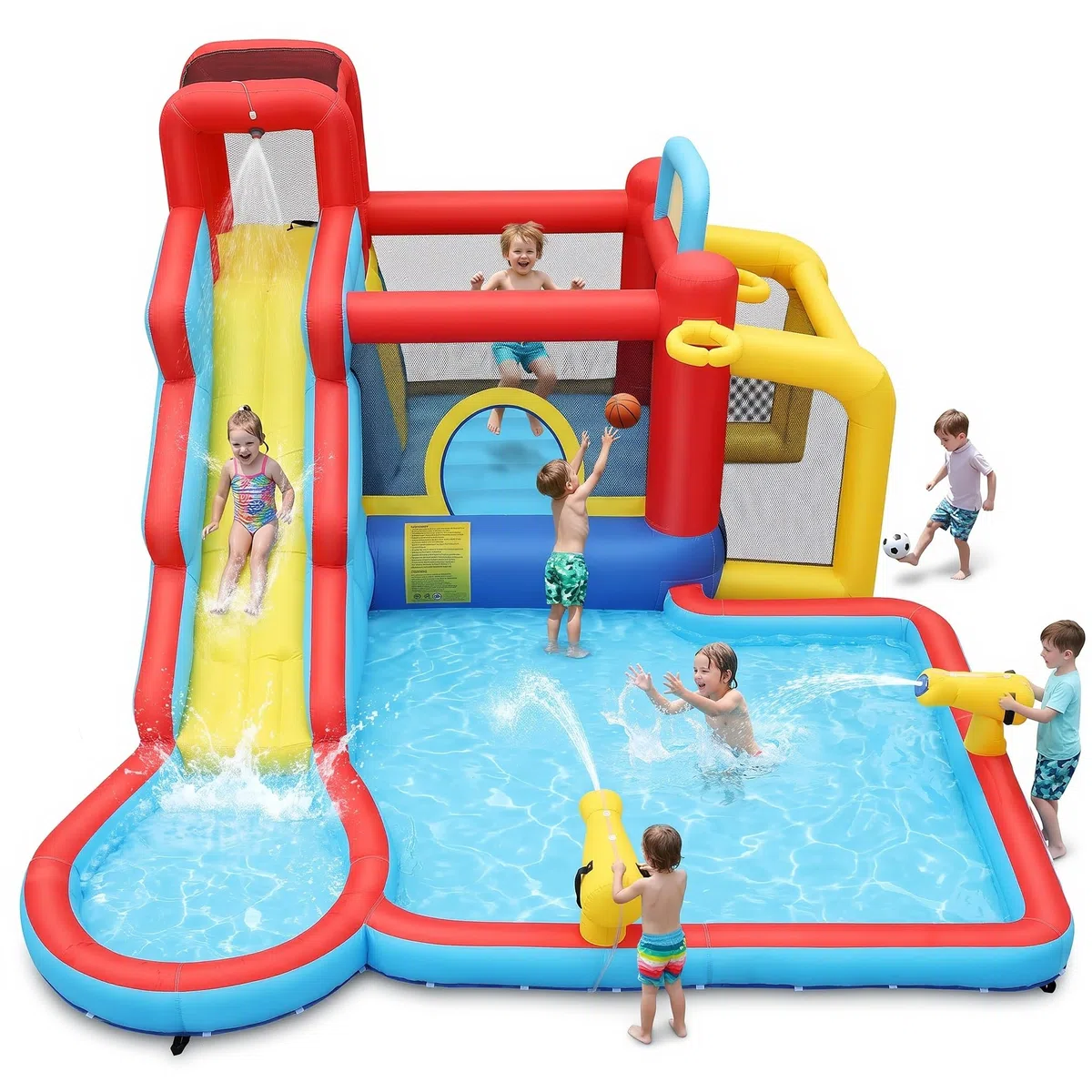 AKEYDIY Scivolo d'acqua per bambini 10 in 1, casetta gonfiabile con piscina spruzzi