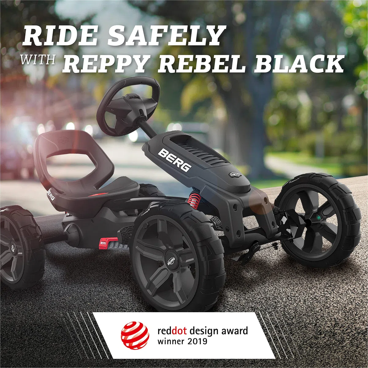 BERG Reppy Rebel Black Go-kart a pedali per bambini 2,5-6 anni Sedile regolabile Assale oscillante Ruote EVA anti-foratura Telaio leggero