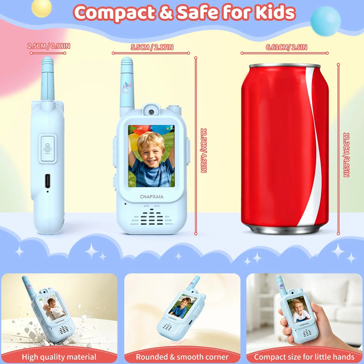 Walkie Talkie Bambini Video, Videochiamata Senza Internet e Senza App, Connessione Automatica, Selfie Emoji Messaggi Vocali, Gioco Interattivo Bambini 3-10 Anni Regalo (Blu/Blu)