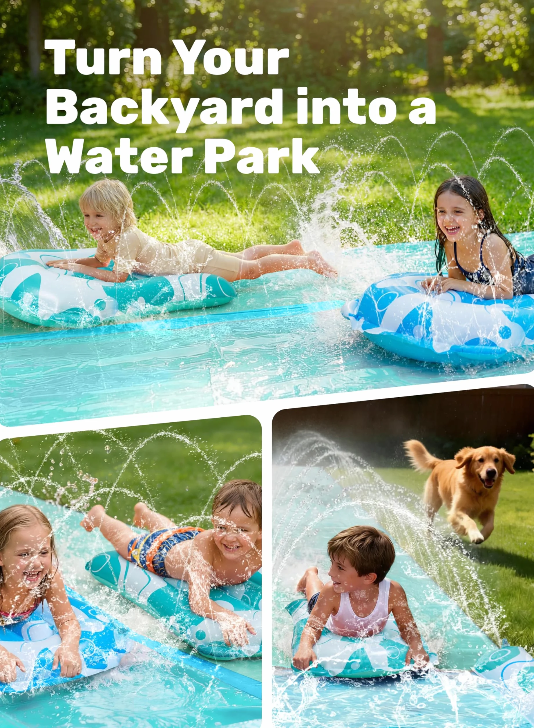 JOYIN Scivolo d'Acqua 32,5 piedi con 2 Tavole Gonfiabili, Giocattolo Estivo per Bambini e Adulti, Blu