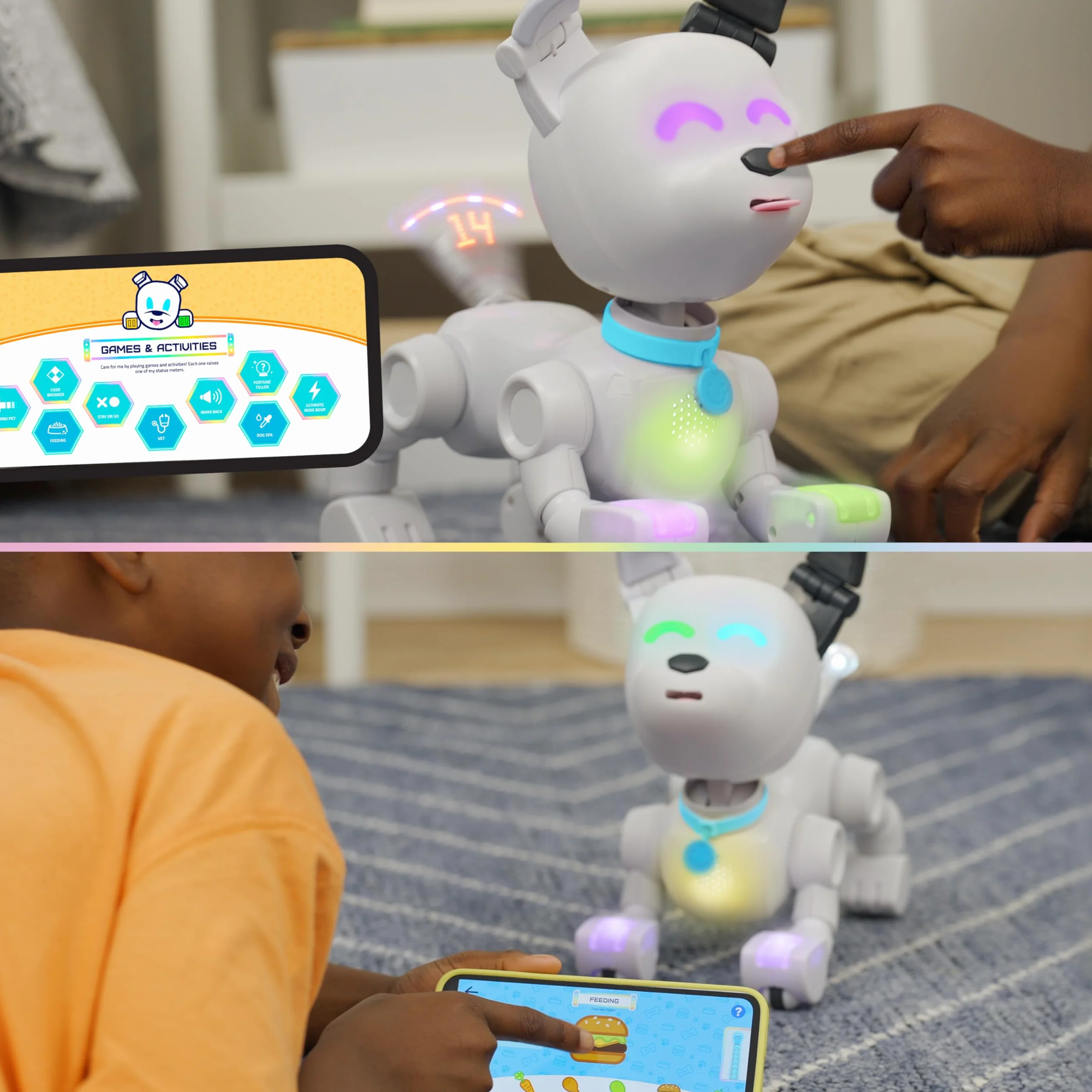 Lansay - DOG-E - Robot per cani interattivo per bambini dai 6 anni - Personalizzabile tramite applicazione - Reazioni sonore e visive come un vero cane - Giocattolo educativo e divertente