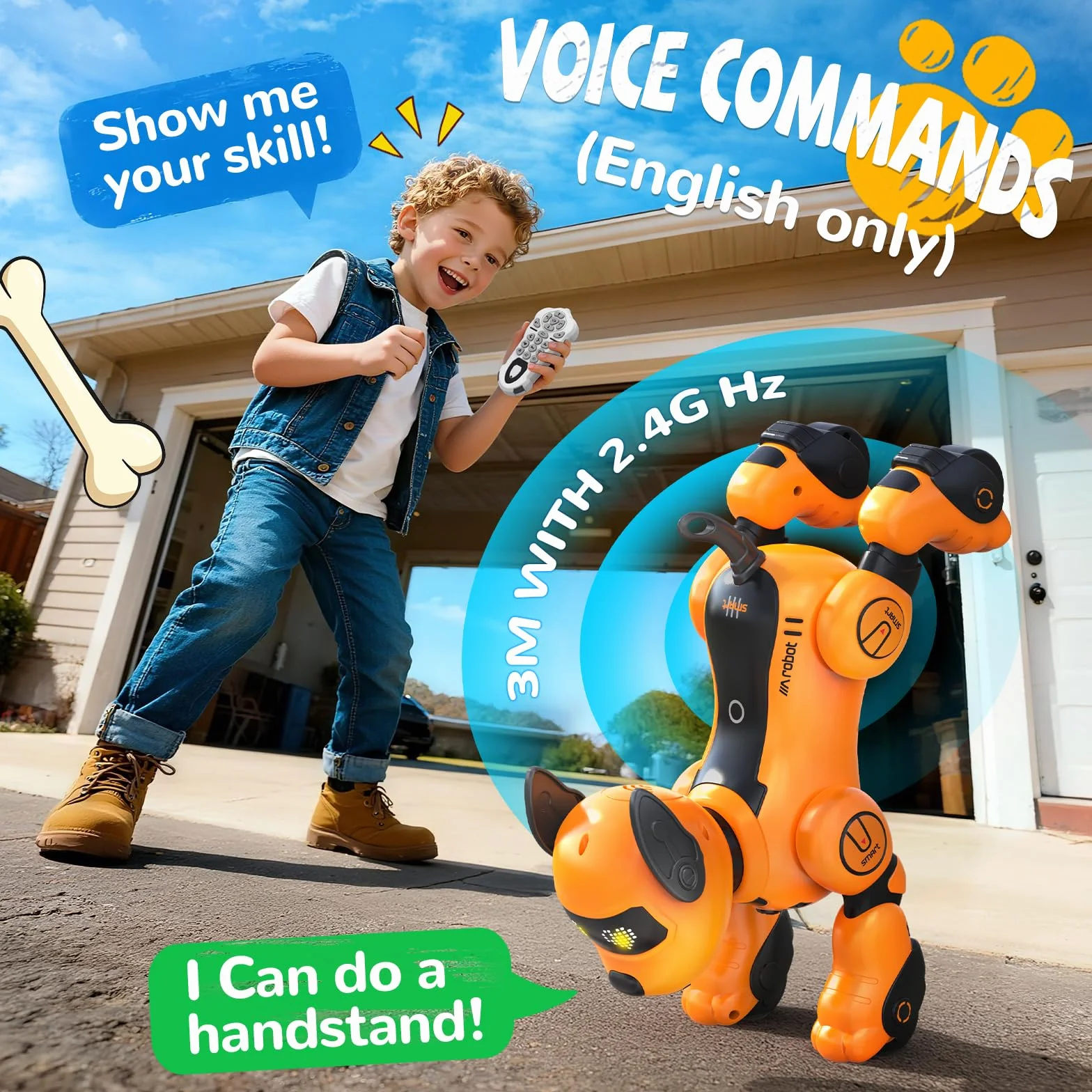 anysun Cane Robot, Giocattolo Cane Robot Ricaricabile, Giocattolo Programmabile con Funzione di Seguito, Comandi Vocali, Telecomando e Sensori Tattili, Regalo di Natale Ideale per Bambini (Giallo)