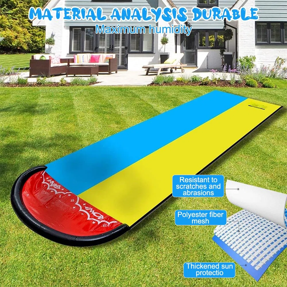 Scivolo Gonfiabile da Giardino 6,1 x 1,4M con 2 Bodyboards Irrigatore per Adulti Bambini Estate
