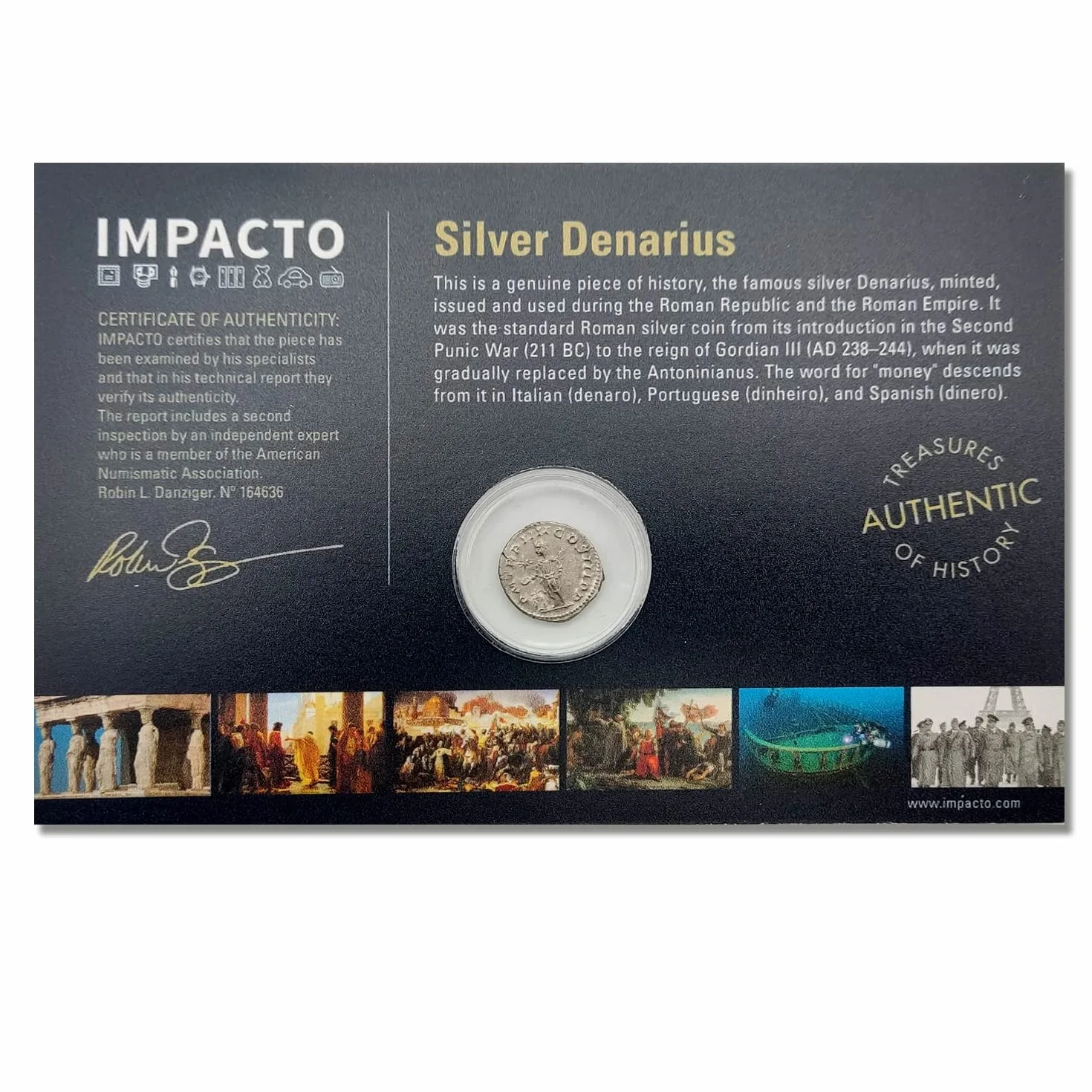 IMPACTO COLECCIONABLES | Autentica Moneta Antica di Roma | Denario d’Argento dell’Impero Romano, la Moneta Che Forgiò Un Impero | Include Certificato di Autenticità