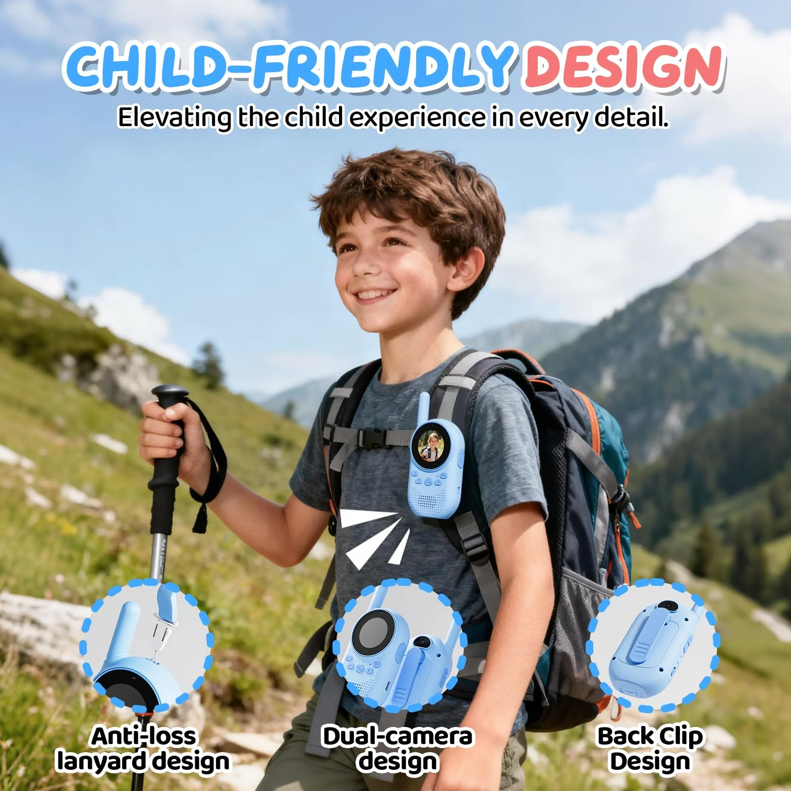 Video walkie talkie bambini, Walkie talkie bambini ricaricabili con telecamera HD & Modificatore vocale, Lungo Raggio, Regalo di Natale per Bambin i dai 3-12 Anni (blu/blu)