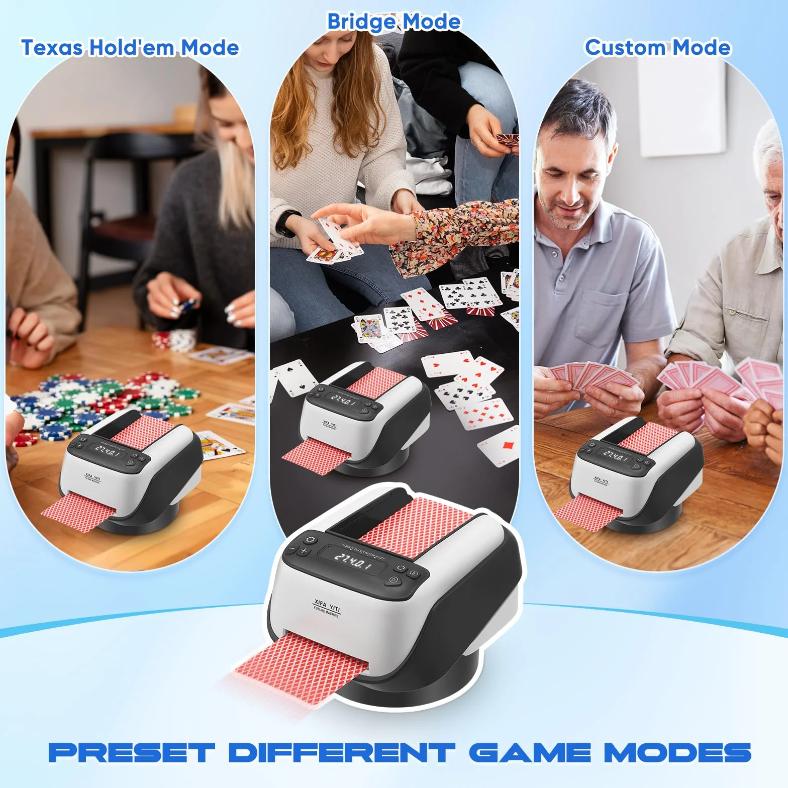 Distributore Automatico di Carte, 8 Giocatori Regolabili, capacità Fino a 4 mazzi di Carte, Base Girevole a 360°, modalità di visualizzazione Diagonale/Basculante per Poker Uno