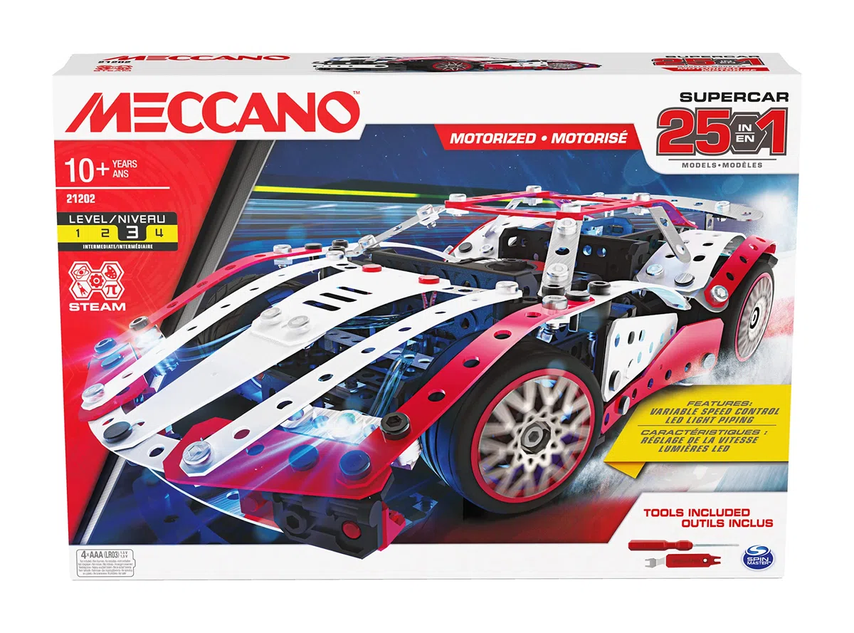 MECCANO, Multimodello da 25 Supercar motorizzata, Kit di Costruzioni con 347 Pezzi, Attrezzi e fari funzionanti - dai 10 Anni