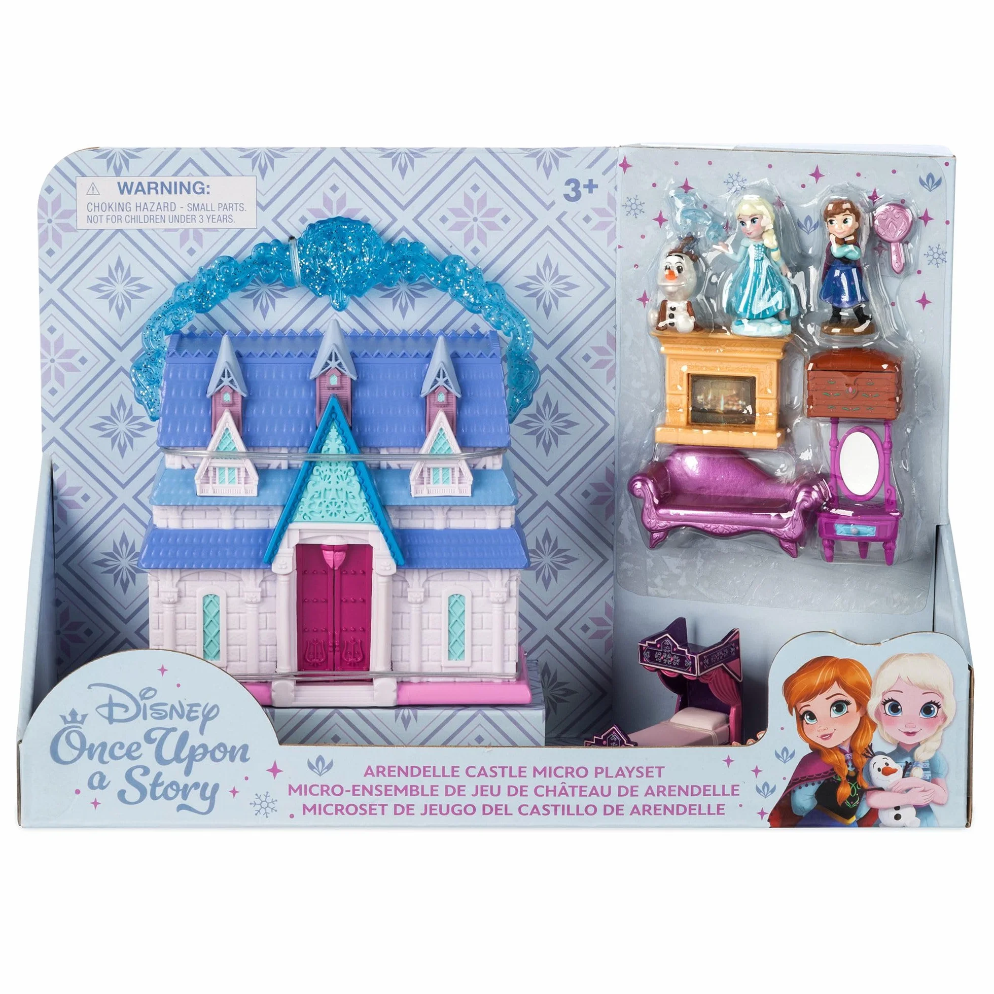 Disney Store Official Casa di Bambole Frozen, Set da Gioco Once Upon a Story Alto 11,5 cm con Elsa, Anna, Olaf, Castello di Arendelle e mobili Giocattolo, 3+