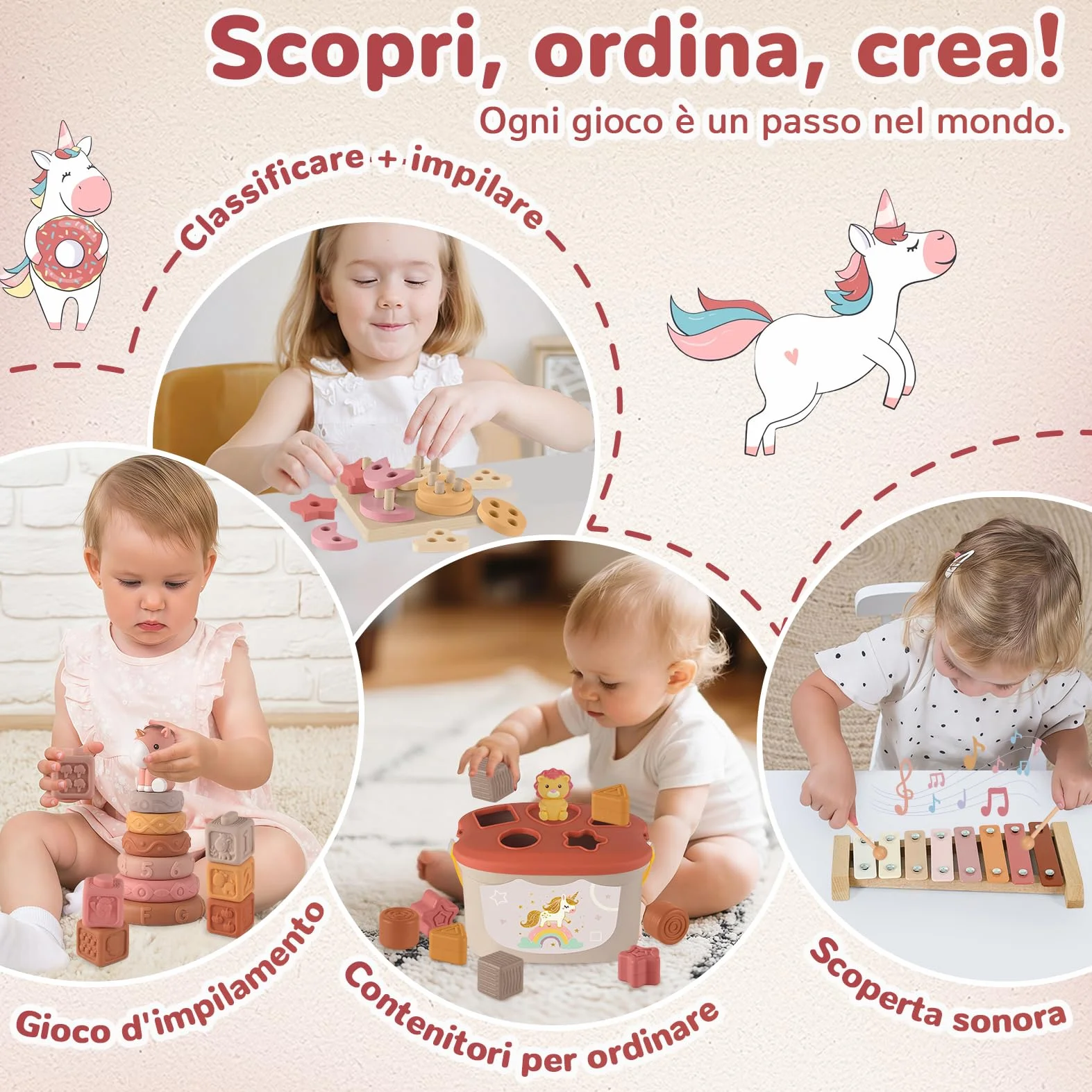 Giochi Neonato 6-9 Mesi, Giochi Montessori 6 Mesi 1 Anno 5 in 1 Educativo, Giocattoli Bambino 6-12 Mesi, Giochi Snsoriali per Neonati, Giocattoli Impilabili, Regalo Bambino 6 9 12 Mesi