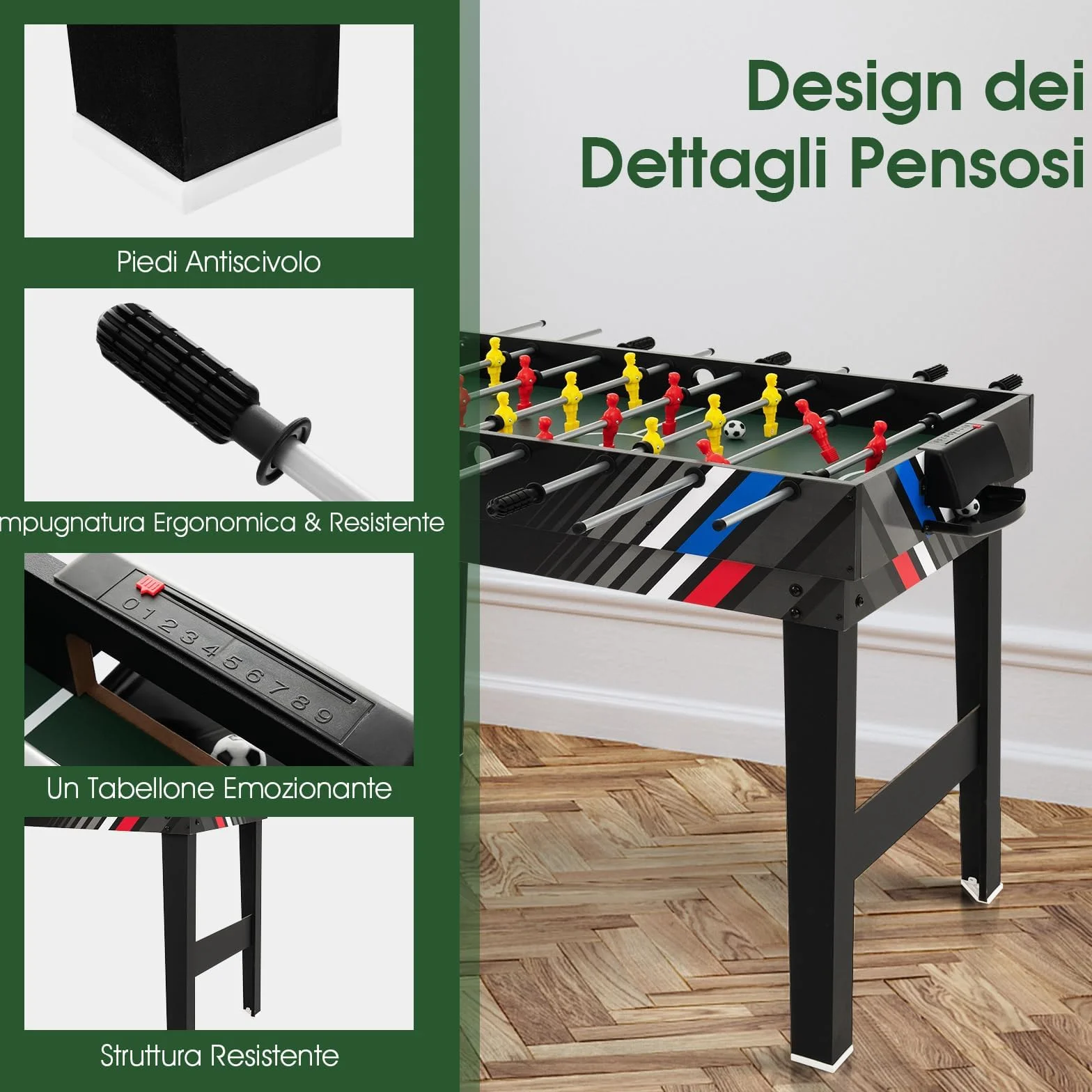 RELAX4LIFE 4 in 1 Tavolo Multigioco con Calcio Balilla, Biliardino, Ping pong e Hockey ad Aria, per Bambini e Adulti, Casa Ufficio Bar, 125x97x83 cm