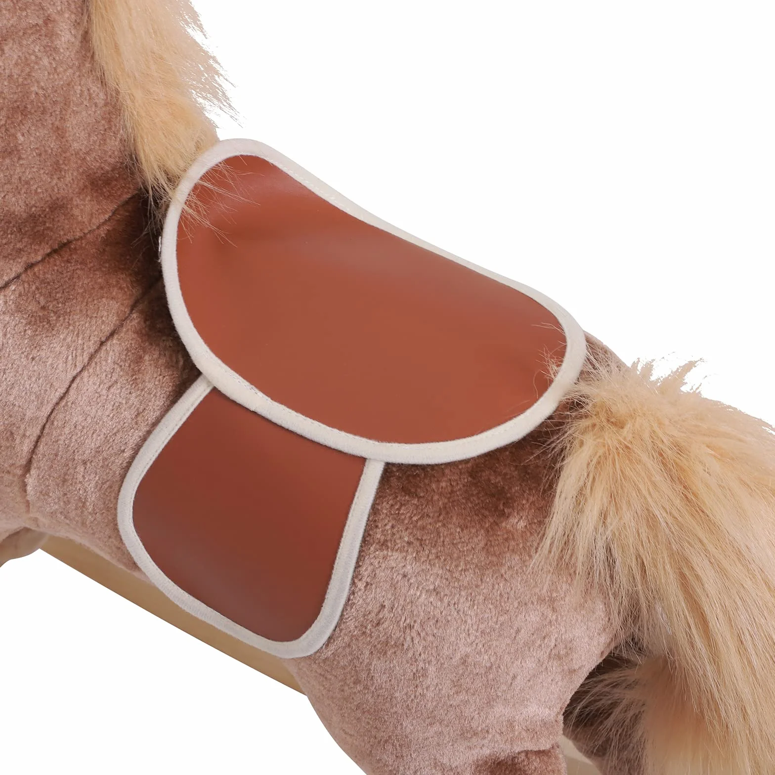 HOMCOM Cavallo a Dondolo per Bambini in Legno, Giocattolo Cavalcabile per Bambini in Peluche, 74x33x62 cm, Marrone