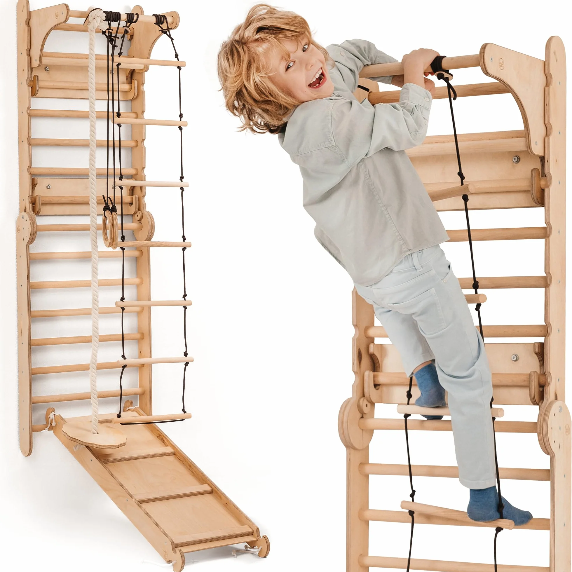 Goodevas Scala Svedese per l'Area di Giochi d'Interno - Set di Giochi di Scalata Montessori - Scalata in Legno per Interni per Bambini Piccoli e Bambini dai 2 ai 12 Anni