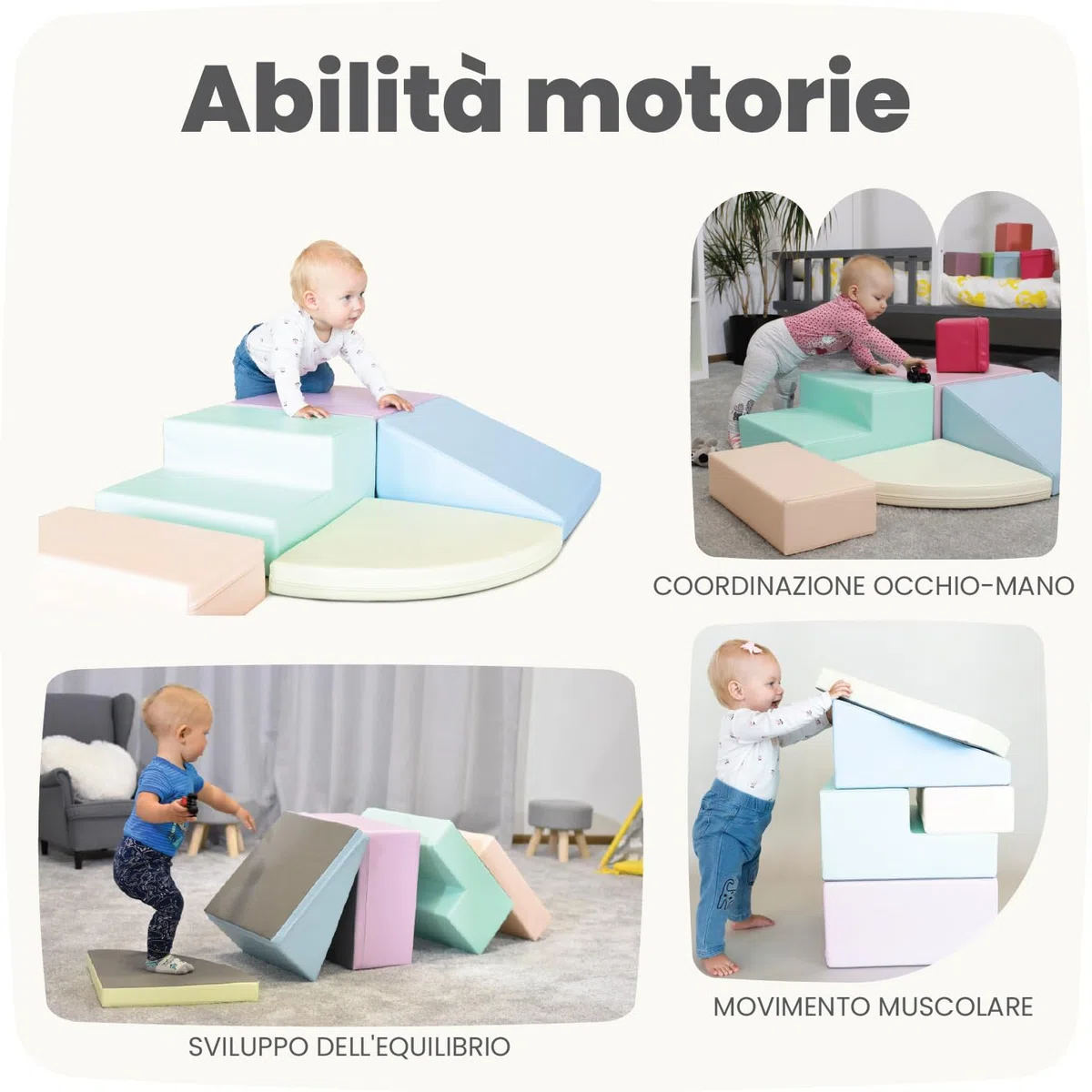 IGLU Soft Play Corner Climber Blocchi in Schiuma Set da Gioco 12+ mesi 5 XL Cubi Montessori Pastel