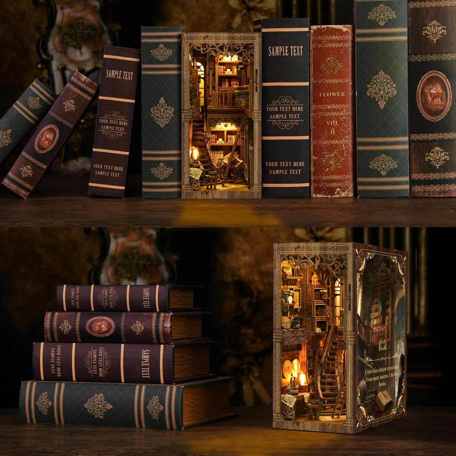 Kit Diy Book Nook, Collezione Di Libri Vintage, Puzzle In Legno In Miniatura Fai Da Te Con Luce Led, Idea Regalo Creativa Per Adulti e Adolescenti a Partire Dai 14 Anni, Biblioteca