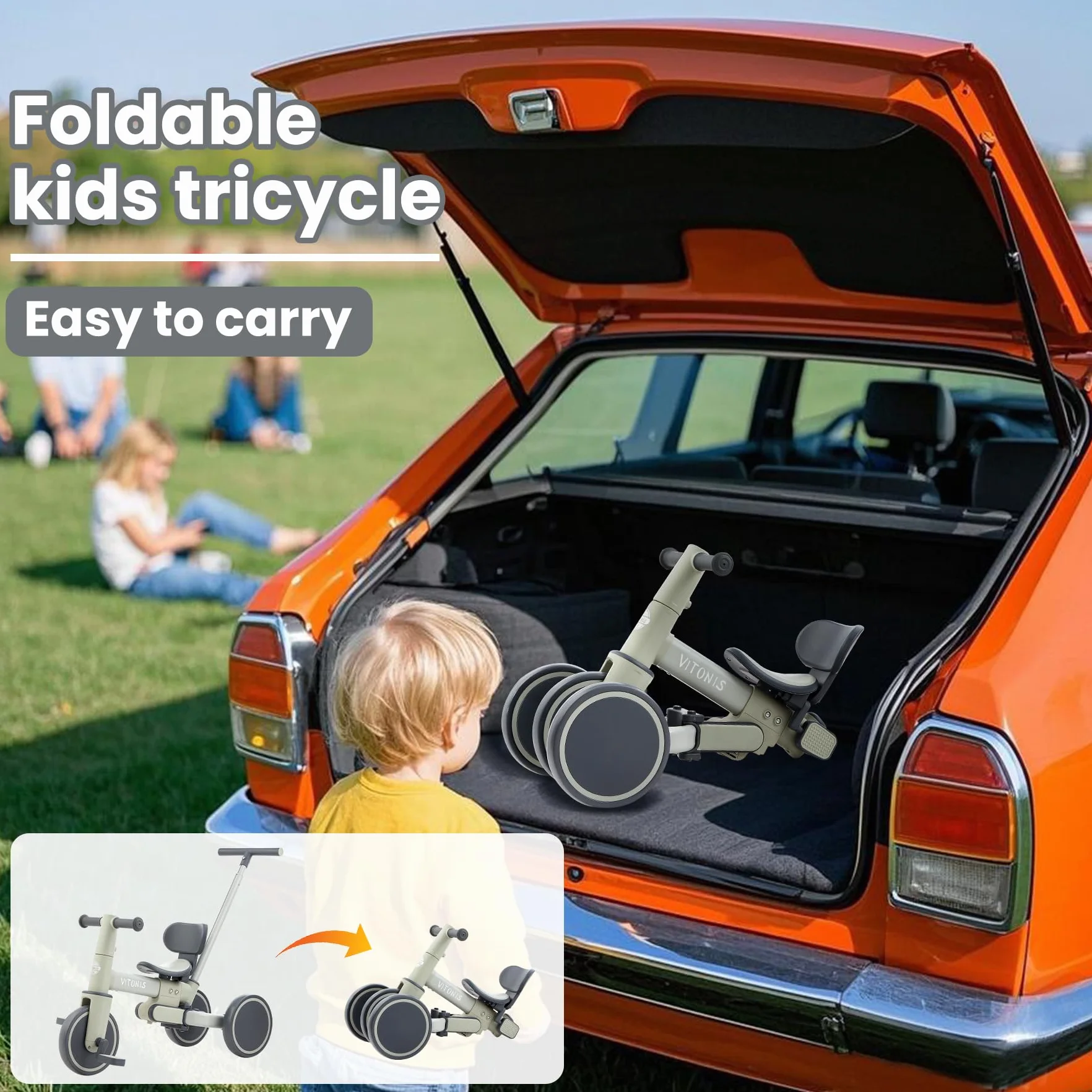 Bicicletta senza pedali da 1 anno, triciclo 5 in 1 con barra di spinta per bambini, bicicletta senza pedali per bambini piccoli, regalo per bambini e bambine