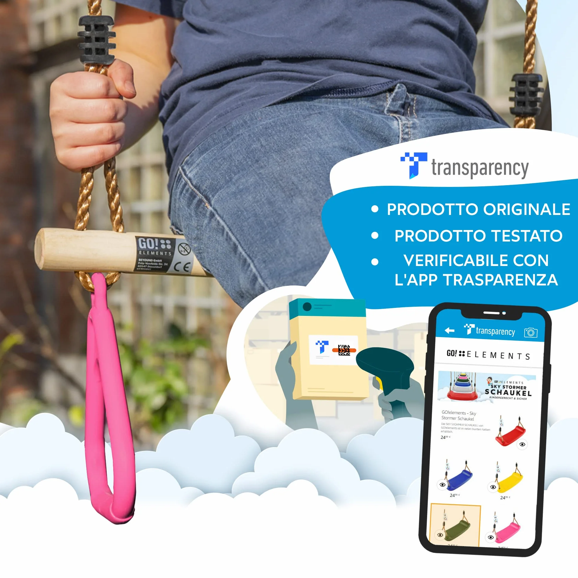 GO!elements altalena a trapezio per bambini - Sedile Altalena bimbi - Seggiolino Altalena Bambini - Sedili per Altalena per Bambini da Giardino - Altezza Regolabile - Antiscivolo - Colore: Rosa