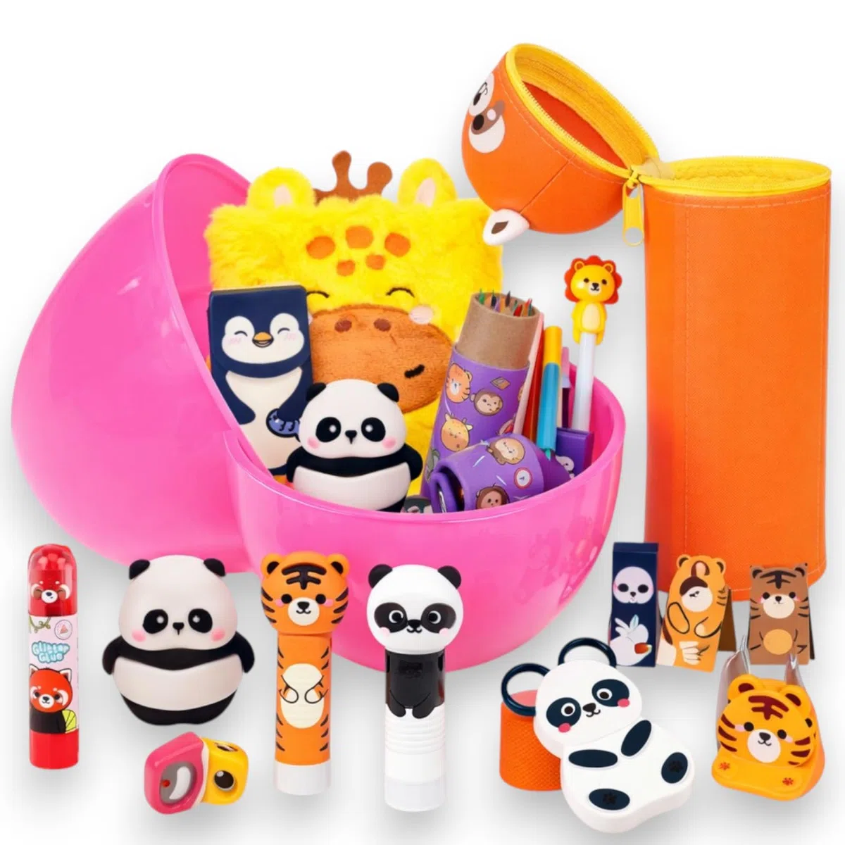KORAT Pasqualone Sorpresa Bambini Uovo di Pasqua Gigante Tema Animali Kawaii Kit Cancelleria Completo, Set Scuola Animali, Gadget Panda Tigre Leone, Regalo Pasqua