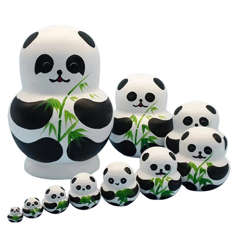 Bambole Russe Matrioska 10 Pezzi Fatte a Mano in Legno con Motivi Panda Regalo Natale Compleanno