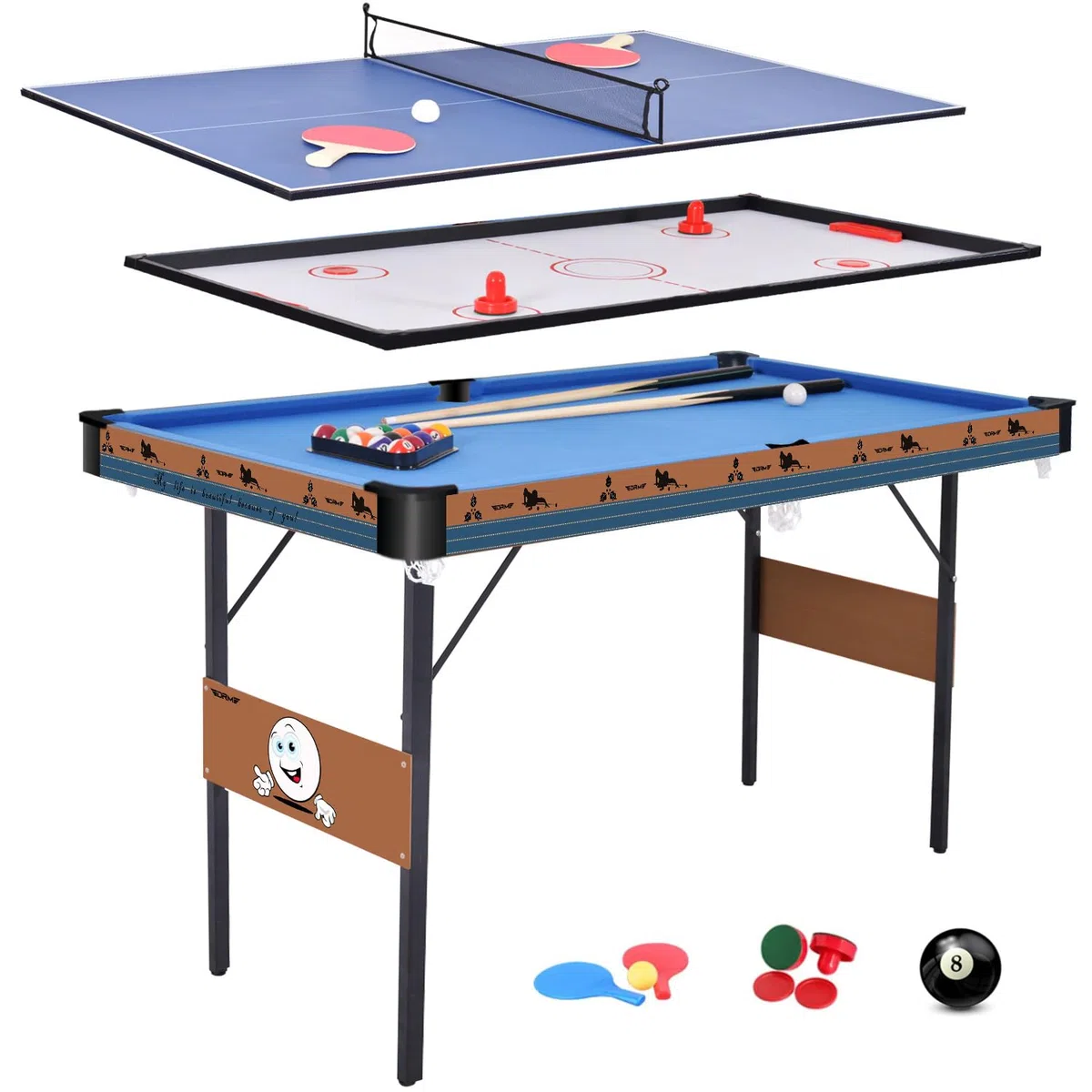 Oye - Tavolo da gioco combinato 3 in 1 da 55 pollici, pieghevole, in legno ingegnerizzato, per biliardo, hockey, ping pong