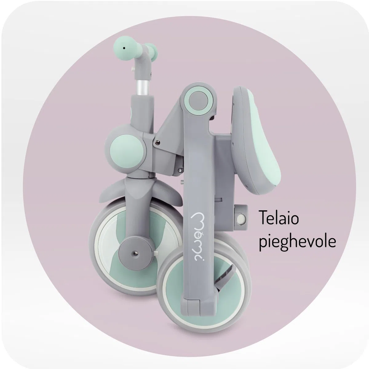 Triciclo per bambini MoMi 4in1 SOLIVIA con manubrio telescopico, cinture di sicurezza a 5 punti, per bambini a partire da 12 mesi, con capottina parasole, ruote in PU, borsa e portabicchiere