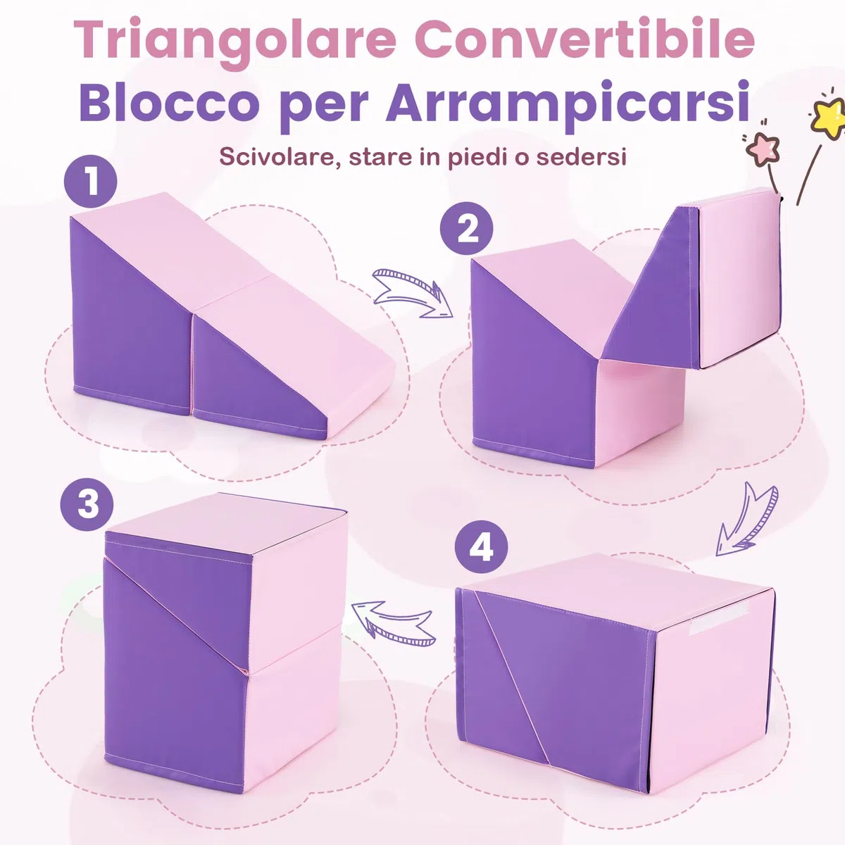 COSTWAY 6 Blocchi di Schiuma per Arrampicata, Gioco Morbido per Bambini, Set di Costruzioni Colorate