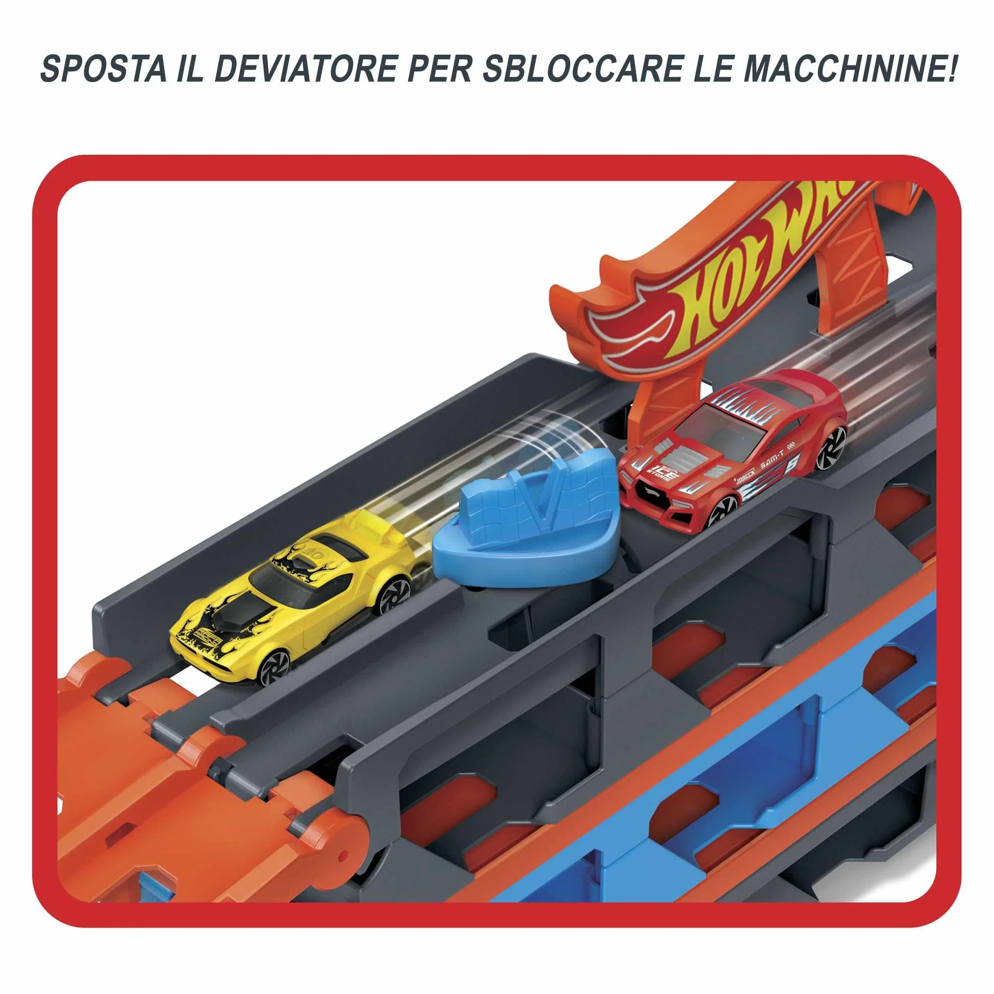 Hot Wheels - Camion Trasportatore 2 in 1, Trasportatore e Pista con 3 Auto in Scala 1:64 per Bambini da 4 a 8 Anni, HGH33, Imballaggio Sostenibile
