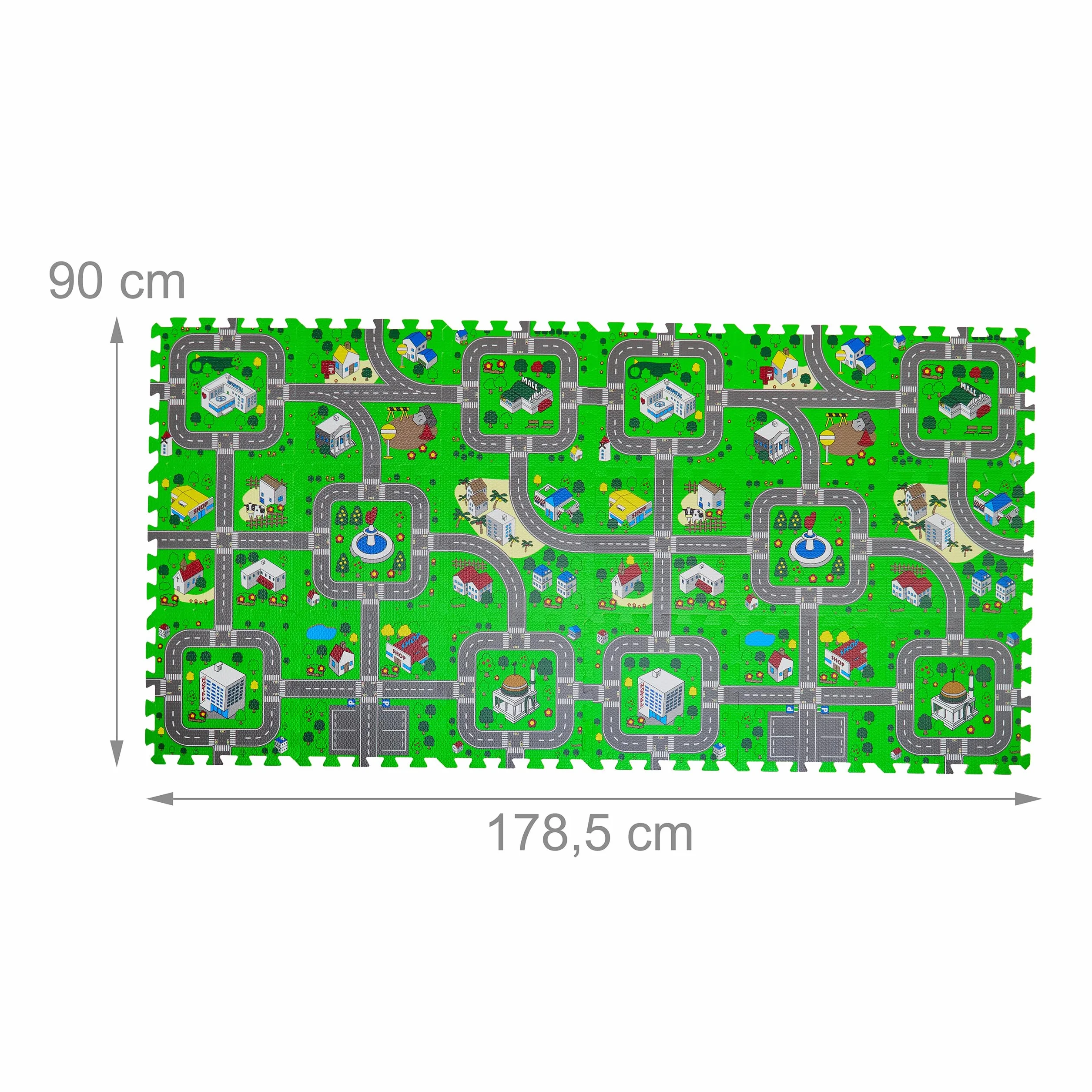 Relaxdays Tappeto Gioco Bambini Puzzle 18 Tasselli Design Strade 178,5 x 90 cm Multicolore