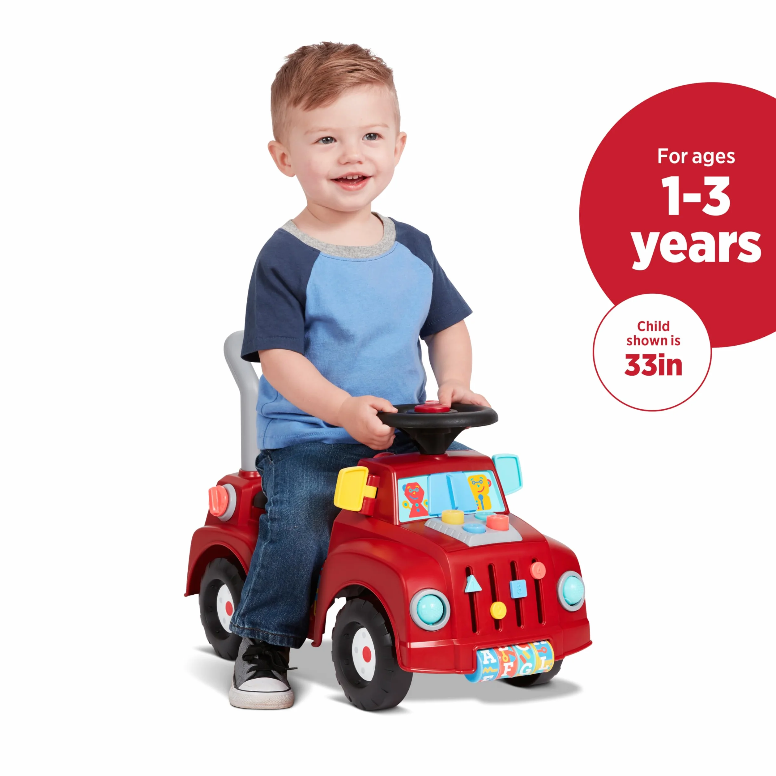 Radio Flyer camioncino con luci e suoni, giocattolo cavalcabile per bambini da 1 a 3 anni, rosso