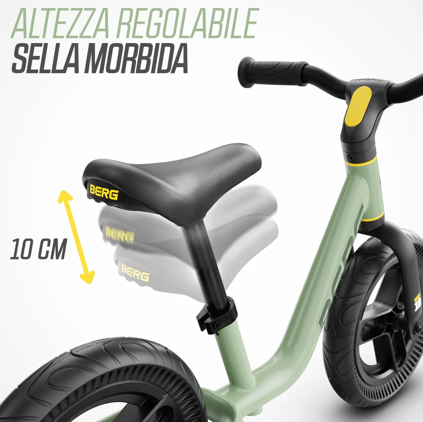 BERG MOOV 10 | Bici Senza Pedali per Bambini da 2 Anni | Ruote EVA Antiforatura da 10 Pollici | Sella e Manubrio Regolabili | Leggera ed Ergonomica | Facile da Trasportare