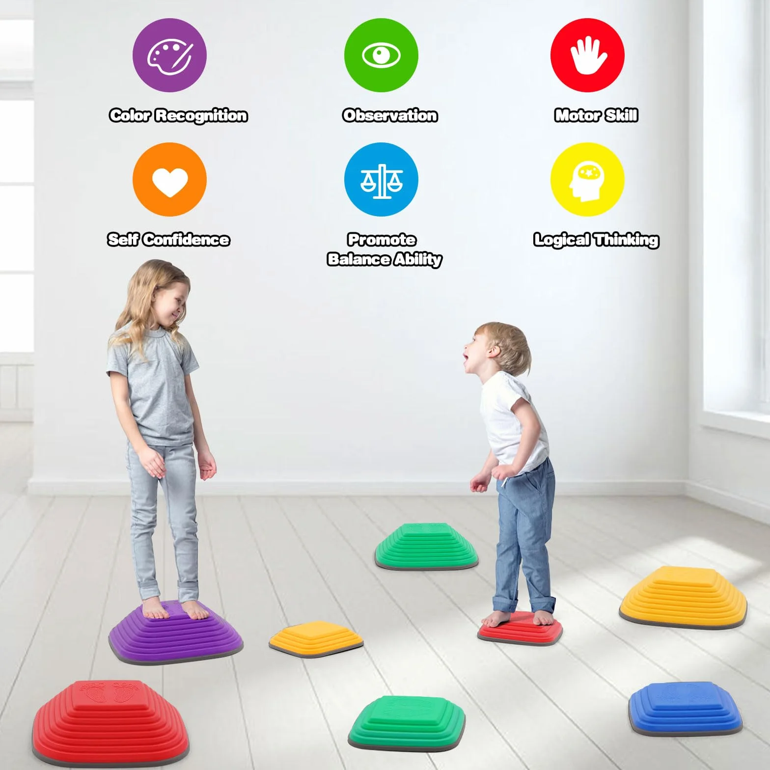 Pietre di Bilanciamento Bambini 8PCS Stepping Stones Psicomotricità Equilibrio Impilabili Antiscivolo Percorsi Ostacoli Interni Esterni
