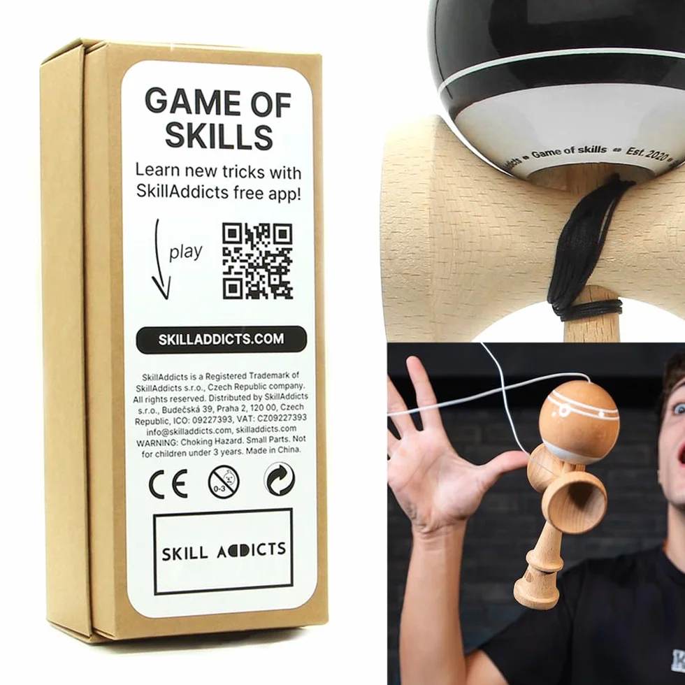 Starter Kendama, moderno kendama in legno, originale per trucchi, per bambini e adulti, colore nero