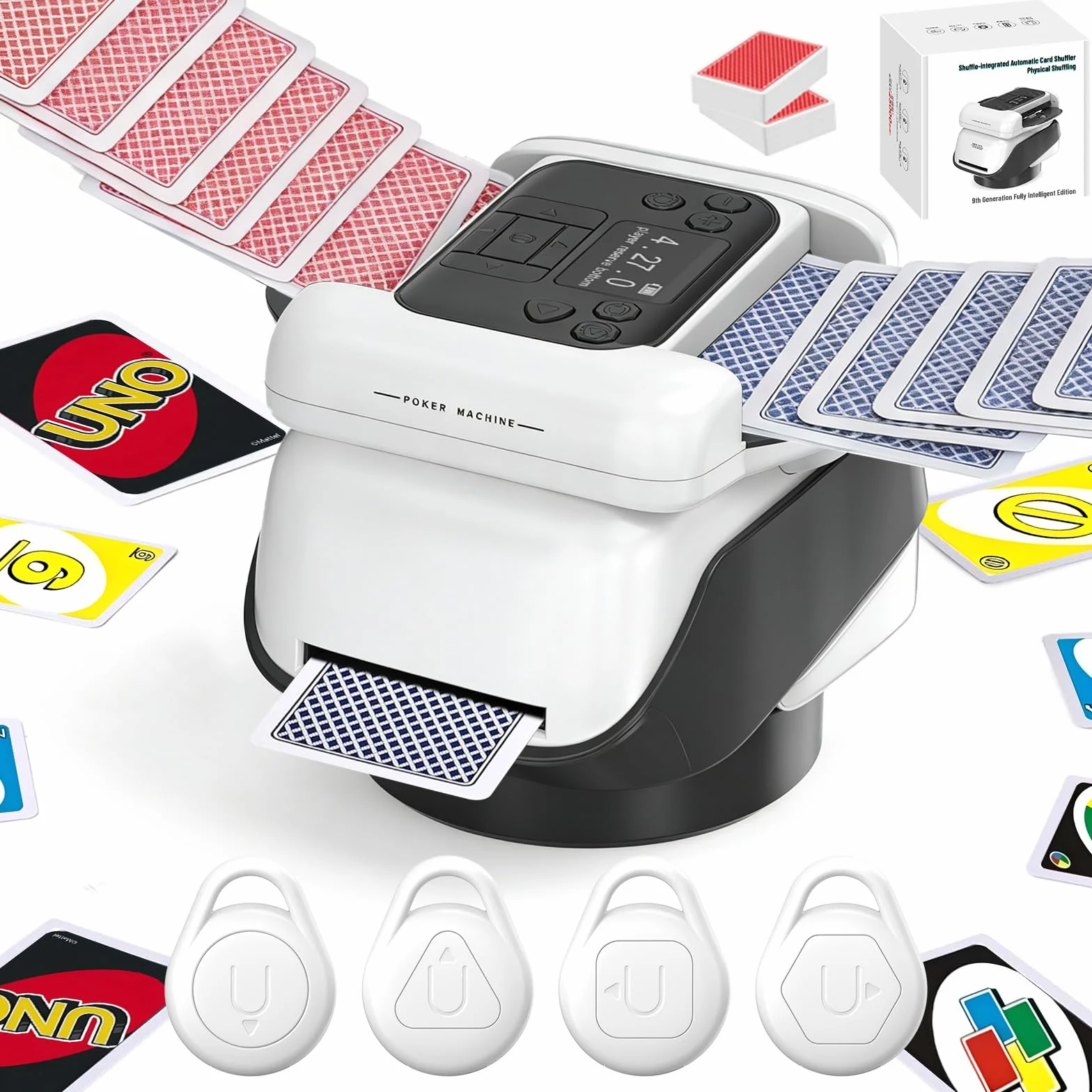 Trasmettitore automatico di carte e mixer per carte con funzione di rotazione a 360°, allocazione personalizzabile per molti giocatori, angolo di uscita versatile, compatibilità (con