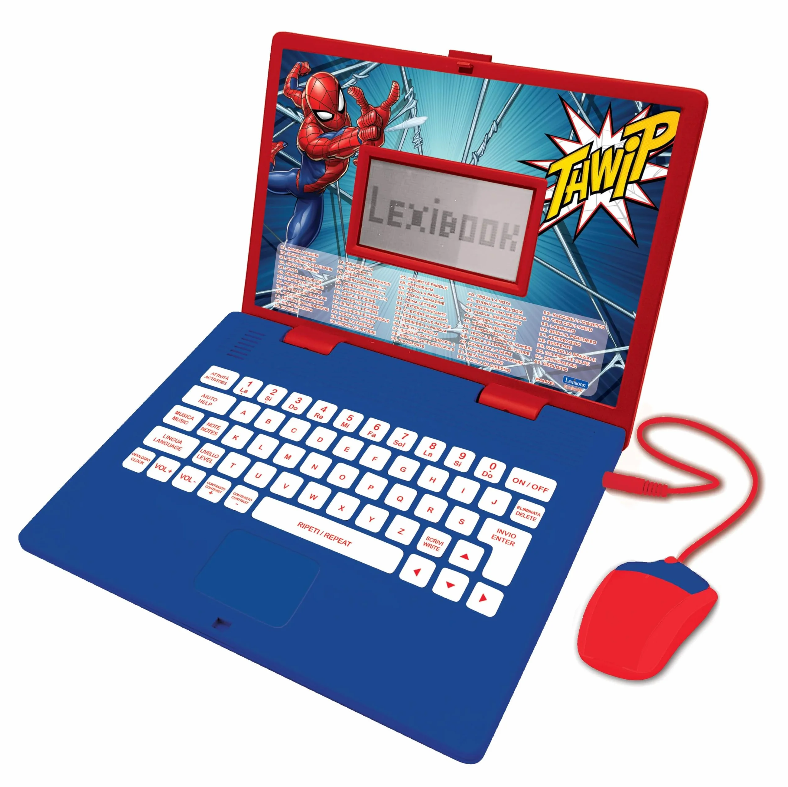 Lexibook - Spider-Man Computer Portatile educativo bilingue Italiano/Inglese - 124 attività per Un apprendimento Divertente e interattivo - Matematica, logica, Musica, Orologio - JC598SPi5LXB