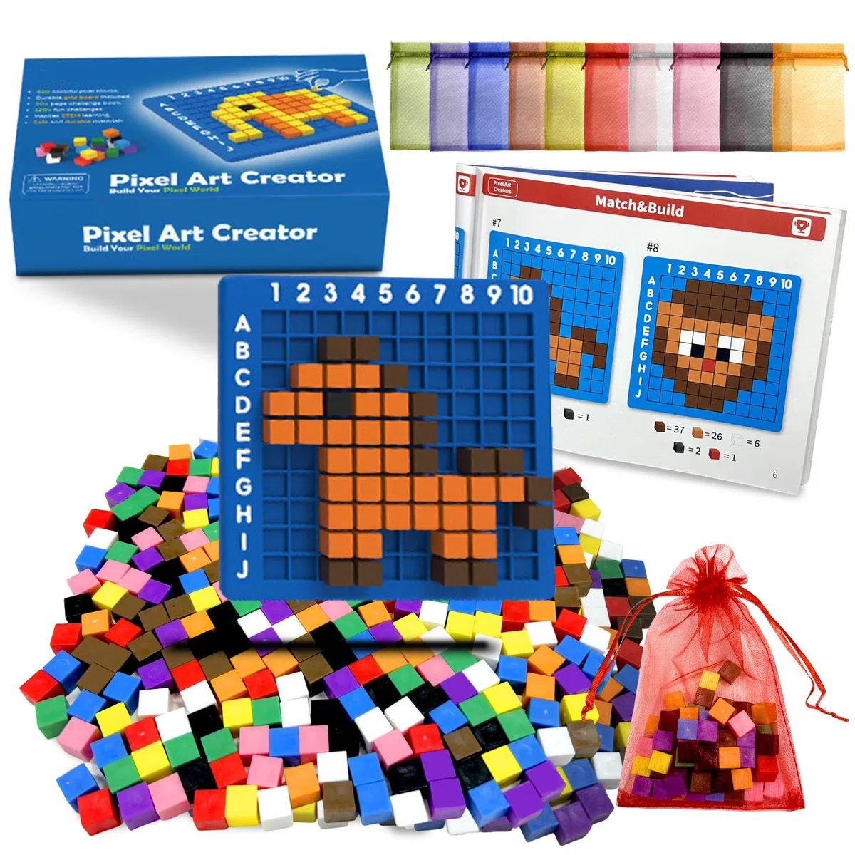 Blocchi da Costruzioni di Puzzle, 400 Pezzi Set di Attività per Cubi, Nuovi Pixel Art, Set da Festa Multifunzionale, per Festa & Famiglia