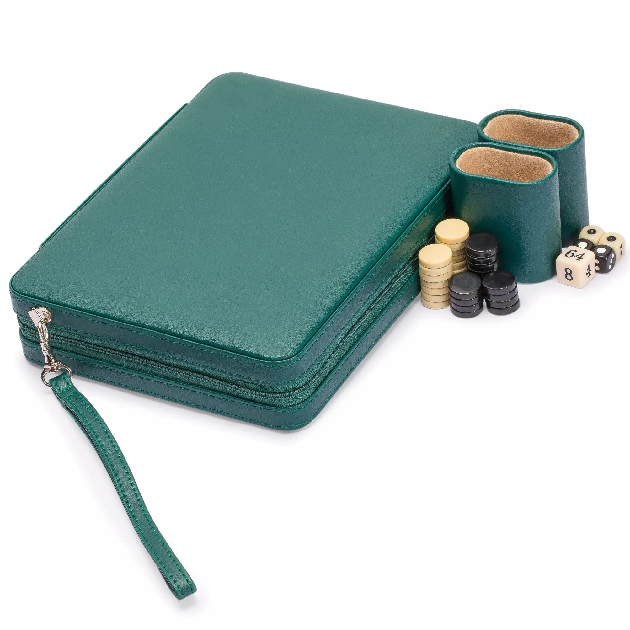 Yellow Mountain Imports Mini Backgammon da Viaggio, Izmir - Pedine magnetiche e tabellone da 23,5 cm in elegante custodia in ecopelle - Classico gioco da tavolo di strategia