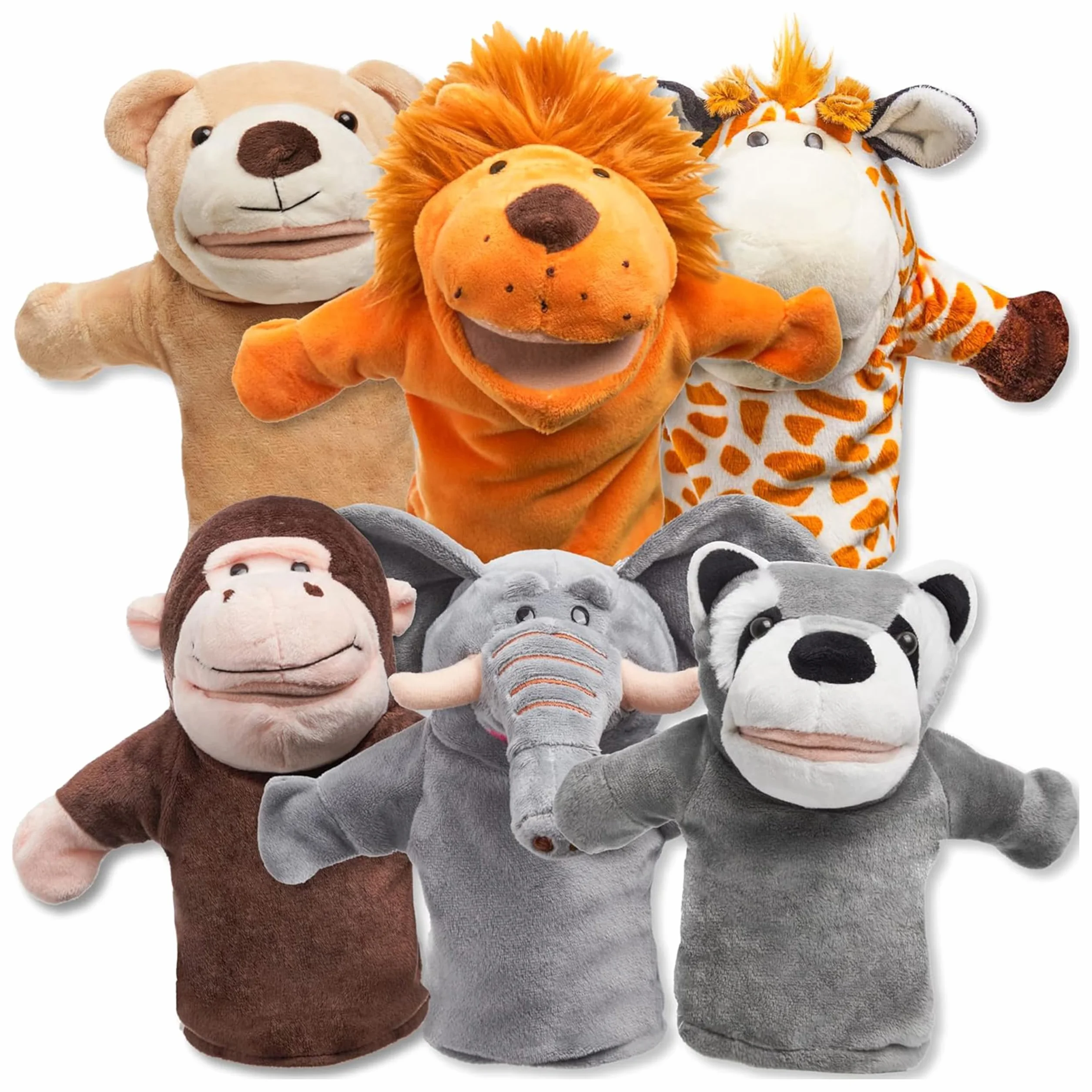 JOYIN Zoo amici Burattini di animali da mano con peluche a bocca aperta mobile (confezione da 6) per giochi fantasiosi