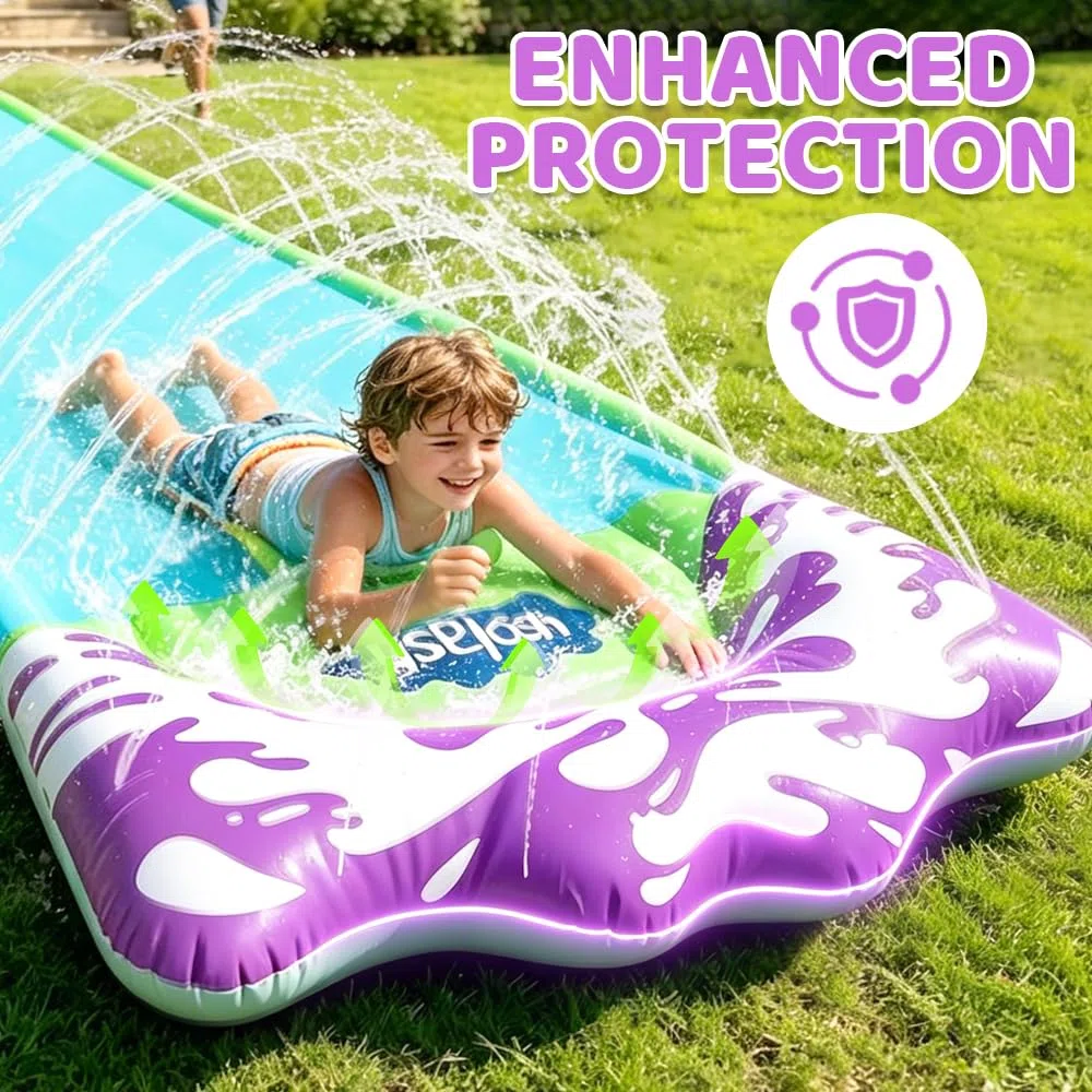 Scivolo D'acqua 480x70cm con Spruzzatori, Tappetino Acquatico con 2 Bodyboard