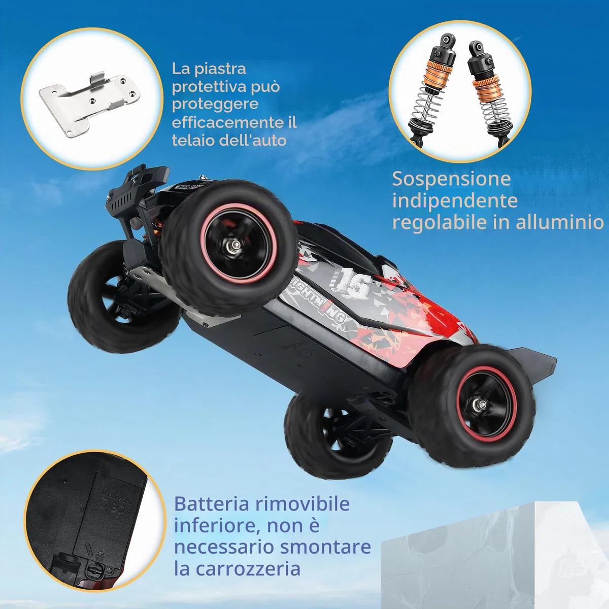 Herenear Auto Telecomandata, 60 Km/h Macchina Telecomandata, 1:18, 2.4Ghz, Motore Brushless, 4WD RC Drift Car con Luci, 40 minuti All Terrain Offroad Telecomandata Auto Gioco Regalo