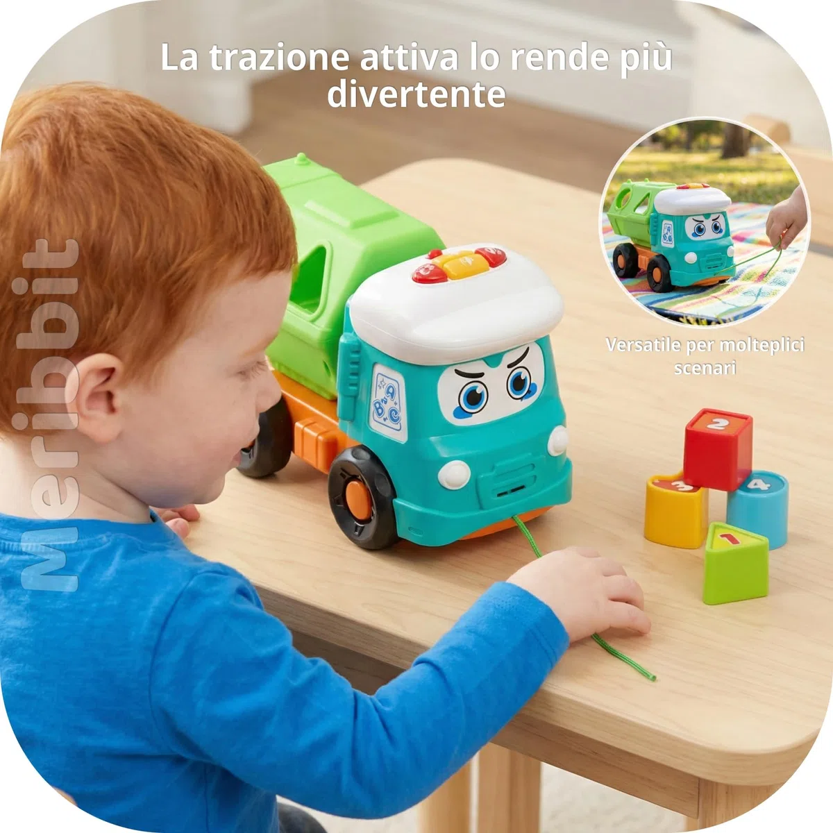 Macchinine per Bambini Camion Giocattolo 1 Anno in Su con Forme Geometriche Suoni e Luci Cassone Ribaltabile Corda da Traino Gioco Educativo Sensoriale