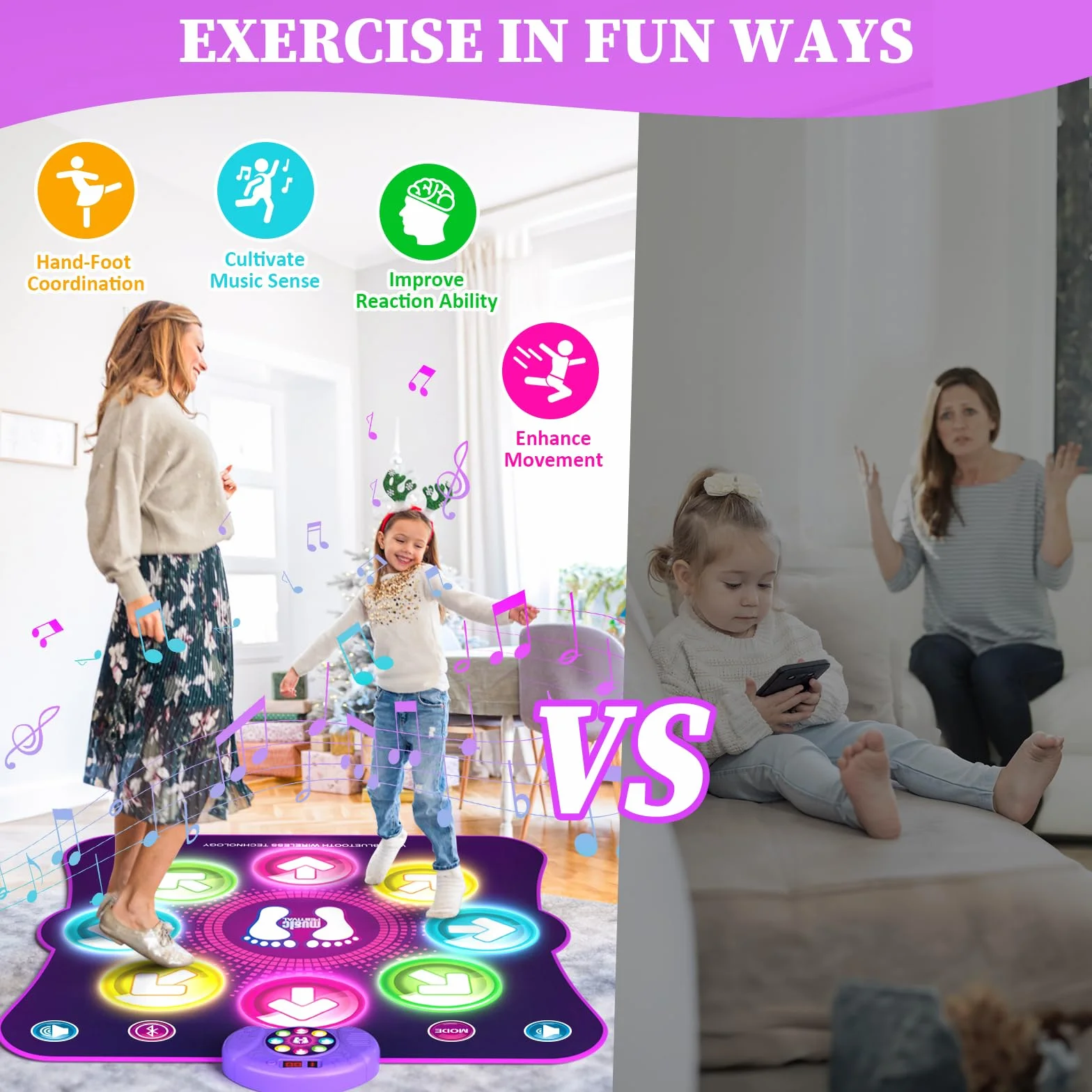 LEAPRCSTORE Tappetino da Ballo Giocattolo per Bambini,Tappeto da Ballo Illuminato con 8 LED, 6 modalità di Gioco, Batteria Inclusa, Regali di Natale di Compleanno per Ragazze 3 4 5 6 7 8 9 10+