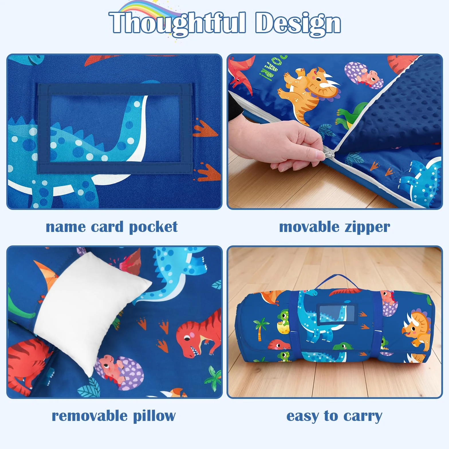 Decalsweet Nap Mat per Bambini con Cuscino e Coperta Rimovibili, Grande Extra Spesso 2 in 1 Sacco a Pelo Pieghevole per Ragazze Ragazzi, Leggero e Morbido Nap Mats per Asilo Nido e Campeggio